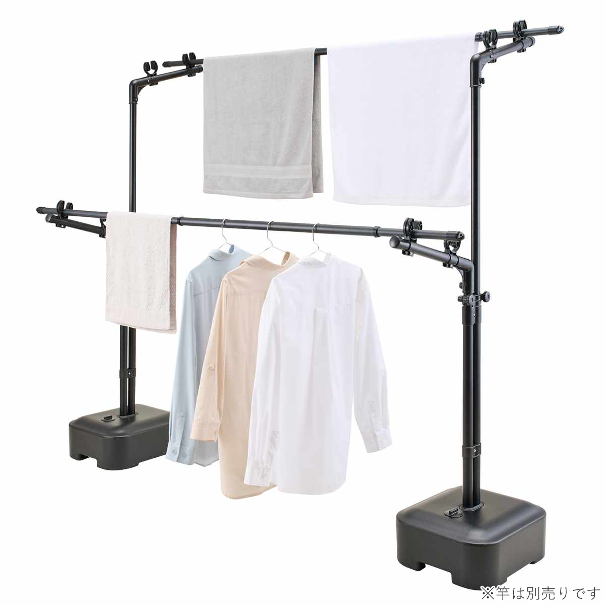 物干し ブロー台 ポーリッシュ ブラック 屋外 ベランダ ( PORISH 物干しスタンド ブロー台付き インテリア物干し 洗濯物干し 衣類 タオル 物干し台 大容量 高さ調節 屋外干し 外干し スタンド 黒 おしゃれ )
