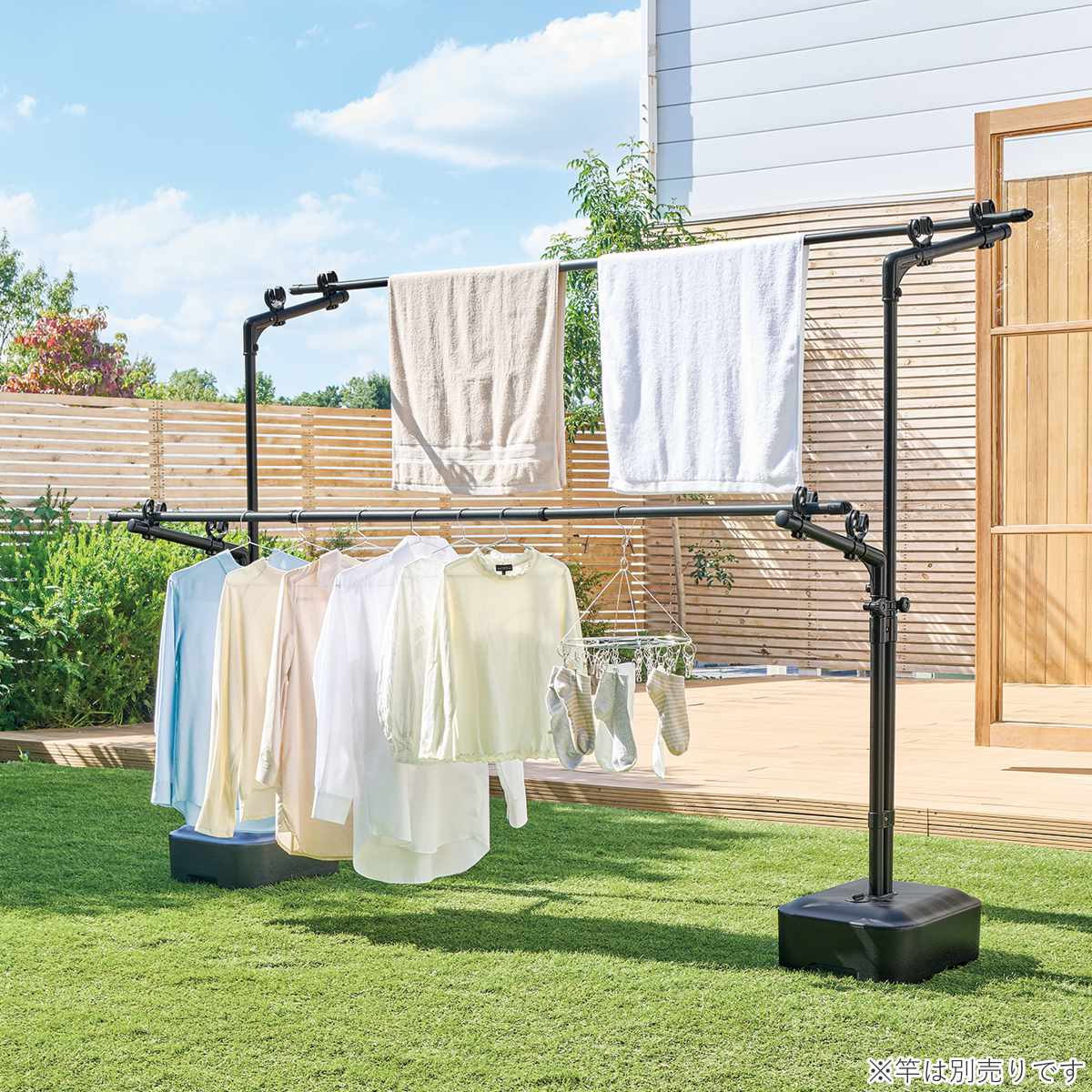 物干し ブロー台 ポーリッシュ ブラック 屋外 ベランダ ( PORISH 物干しスタンド ブロー台付き インテリア物干し 洗濯物干し 衣類 タオル 物干し台 大容量 高さ調節 屋外干し 外干し スタンド 黒 おしゃれ )