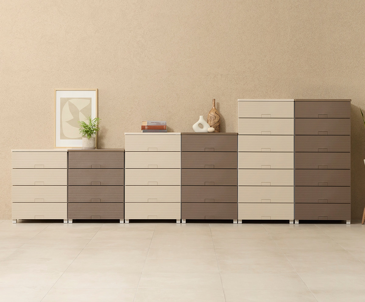 チェスト フィッツチェスト ウッド 6505 5段 Fits 幅65×奥行41×高さ105cm ( タンス 引き出し 収納 衣類収納 日本製 完成品 フィッツ プラスチック 引き出しロック 衣装ケース リビング収納 洋タンス 収納ケース 木製天板 ) 【ベージュ】 ベージュ