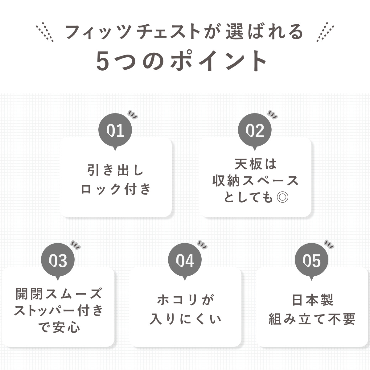 チェスト フィッツチェスト フルフラット 7505 5段 幅75×奥行41×高さ105cm ( タンス 引き出し 収納 衣類収納 完成品 プラスチック 引き出しロック フィッツ 衣装ケース リビング収納 収納ケース 洋タンス ストッパー付き ) 【グレー】 グレー