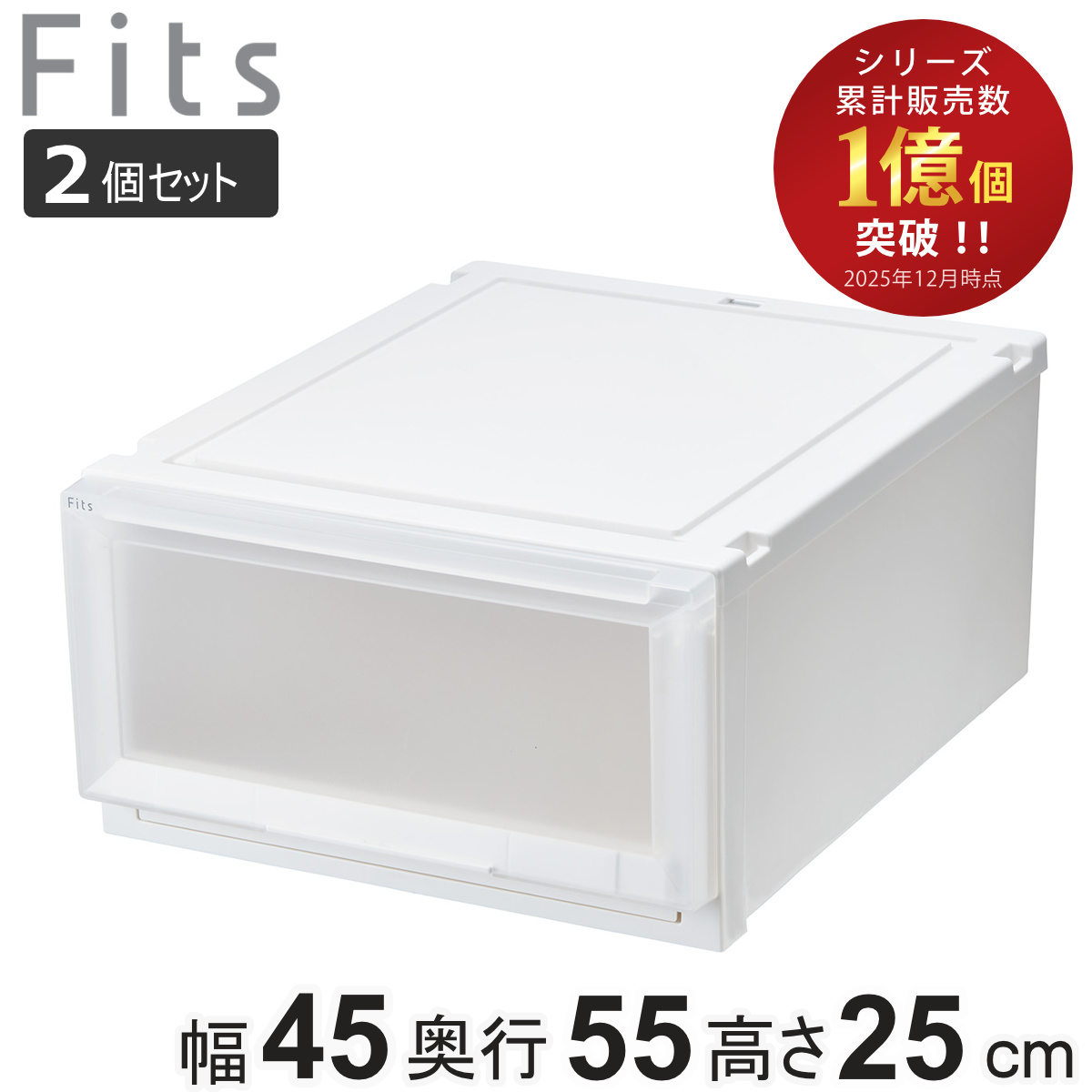収納ケース 2個セット 幅45×奥行55×高さ25cm Fits フィッツケース アドバンス 4525 クローゼット （ 収納 収納ボックス 引き出し 日本製 プラスチック 衣装ケース 天馬 押し入れ 積み重ね 衣類収納 ） 【ホワイトクリア】