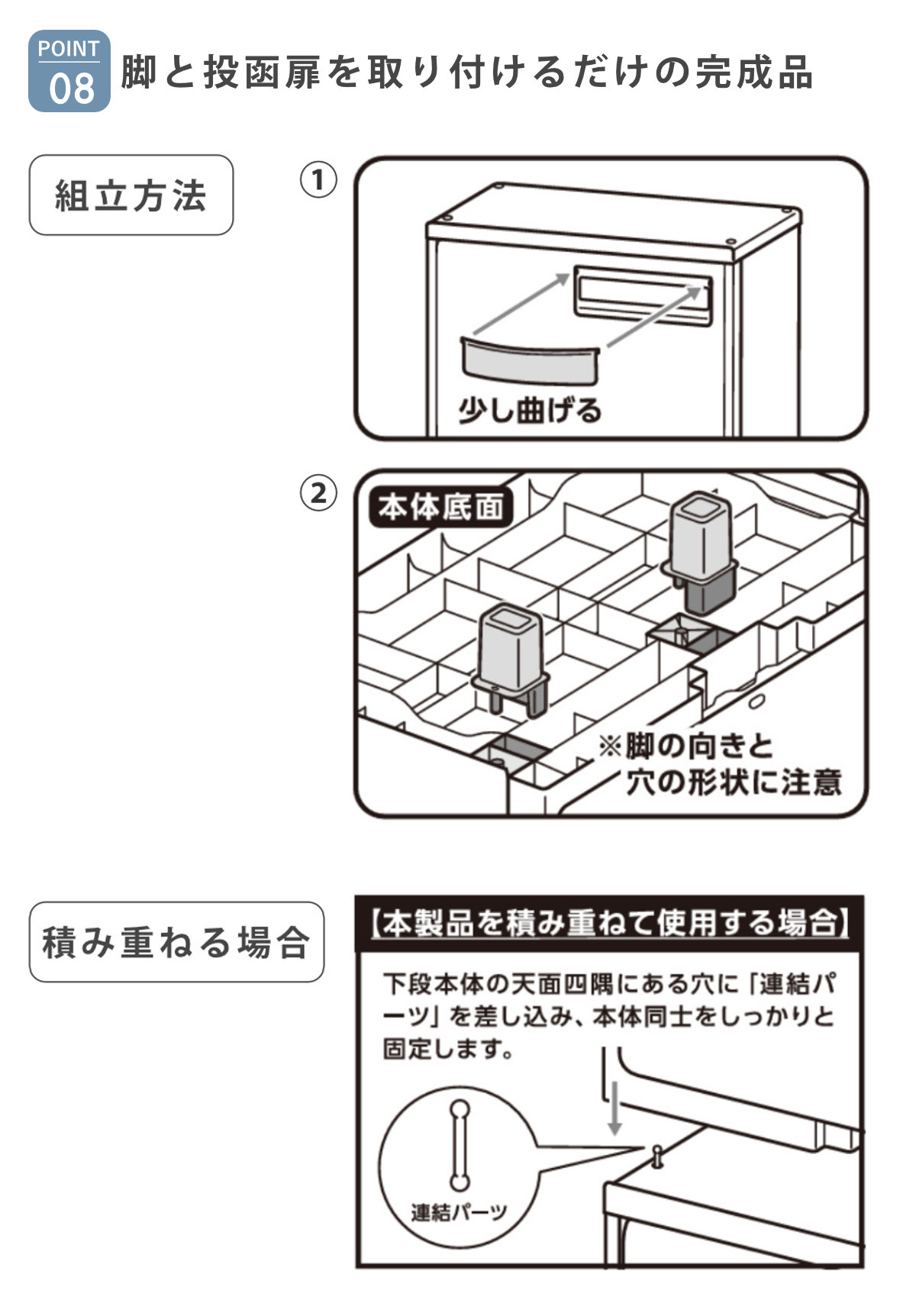 宅配ボックス 積み重ねても受け取れる宅配ボックス ( 宅配 ボックス ポスト一体型 ポスト 宅配ポスト 一戸建て用 スタッキング 1段 1個 据え置き 置き配用ボックス ステッカー 郵便 郵便受け 宅配BOX 戸建 屋外 ) 【ダークグレー】 ダークグレー