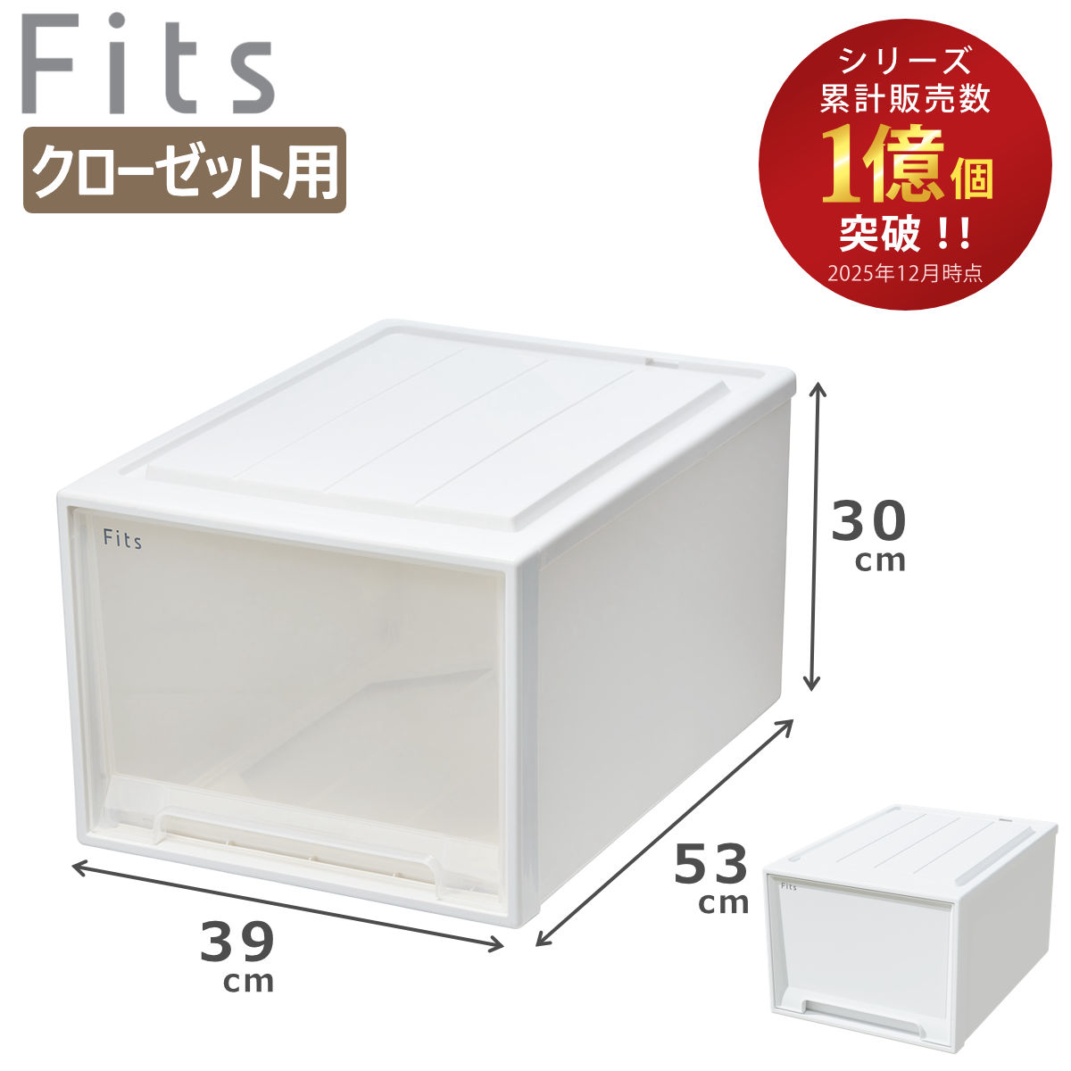 収納ケース Fits フィッツ フィッツケース クローゼット L-53 （ 衣装ケース 収納 幅39 奥行53 高さ30 天馬 日本製 ケース 引き出し 収納ボックス プラスチック 積み重ね 押し入れ 押入れ ） 【ホワイトクリア】