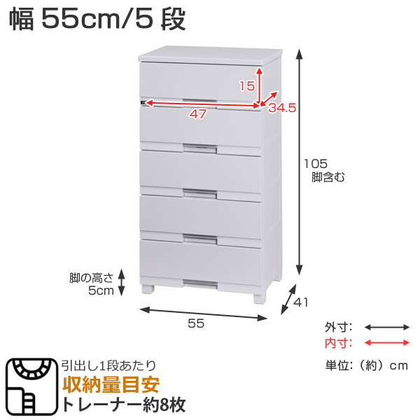 dショッピング |チェスト フィッツプラス プレミアム 幅55×奥行41×高さ105cm FP5505 5段 （ Fits プラスチック 引き出し  洋タンス 衣装ケース 収納ケース 衣類収納 リビング 収納 整理たんす 背面処理 日本製 完成品 ） 【 セラミックホワイト 】 | カテゴリ：チェスト  ...