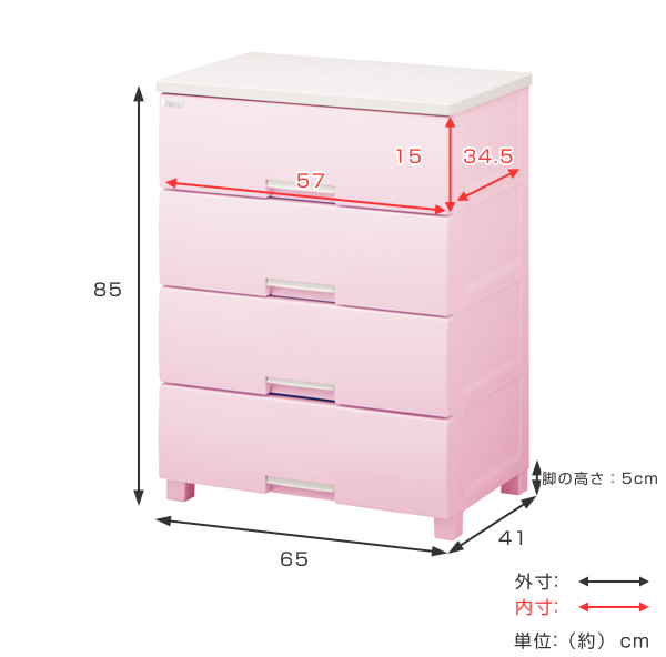 dショッピング |チェスト フィッツプラス 幅65×奥行41×高さ85cm F6504 4段 ピンク ブルー （ タンス リビング収納 衣類収納  プラスチック 引き出し 洋タンス 衣装ケース 収納ケース 背面処理 リビング 収納 日本製 完成品 ） 【 ピンク 】 | カテゴリ：チェスト・衣装収納  ...