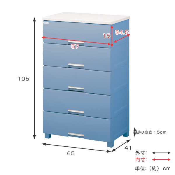 チェスト フィッツプラス 幅65×奥行41×高さ105cm F6505 5段 ピンク