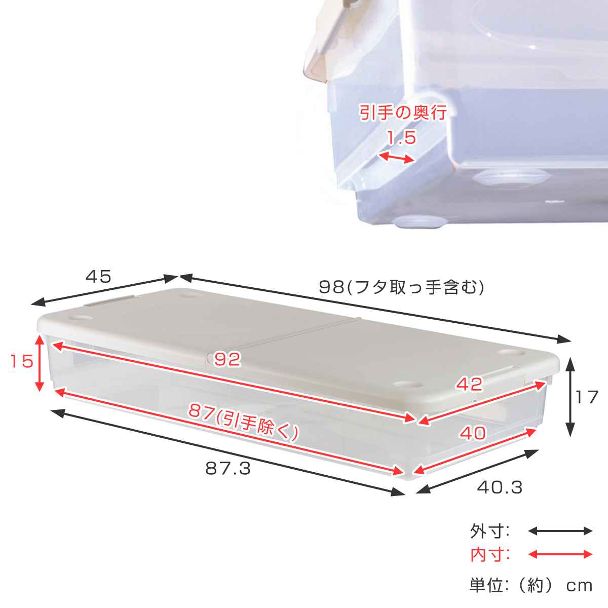 収納ボックス 45S ロング とっても便利箱 フタ付き 5個セット （ 幅45×奥行98×高さ17cm ベッド下収納 ベッド下 収納 収納ケース 薄型  ケース ボックス 便利箱 大容量 プラスチック 日本製 ） | カテゴリ：収納ケースの販売できる商品 ... - dショッピング