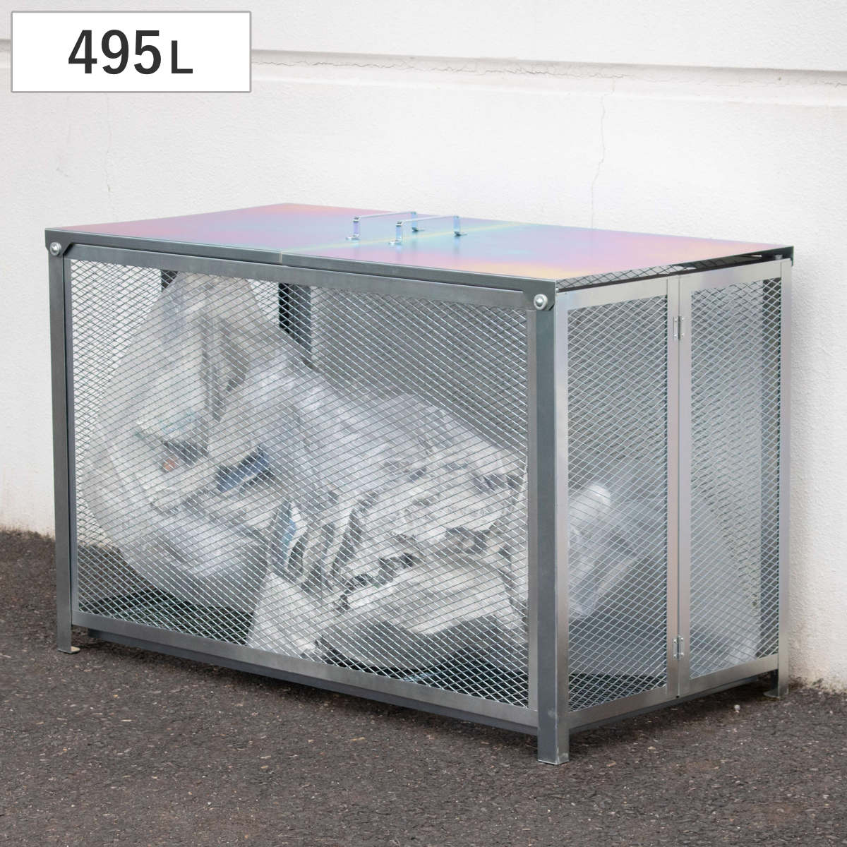 ゴミ収集 ゴミステーション 495L 組立 幅120×奥行61×高さ77cm （ ゴミ箱 ゴミ置き場 大容量 ゴミストッカー カラスよけ 収集ボックス 上開き 495リットル スチール製 ゴミ 集積庫 ボックス 屋外 大型 カラス対策 工具不要 ）