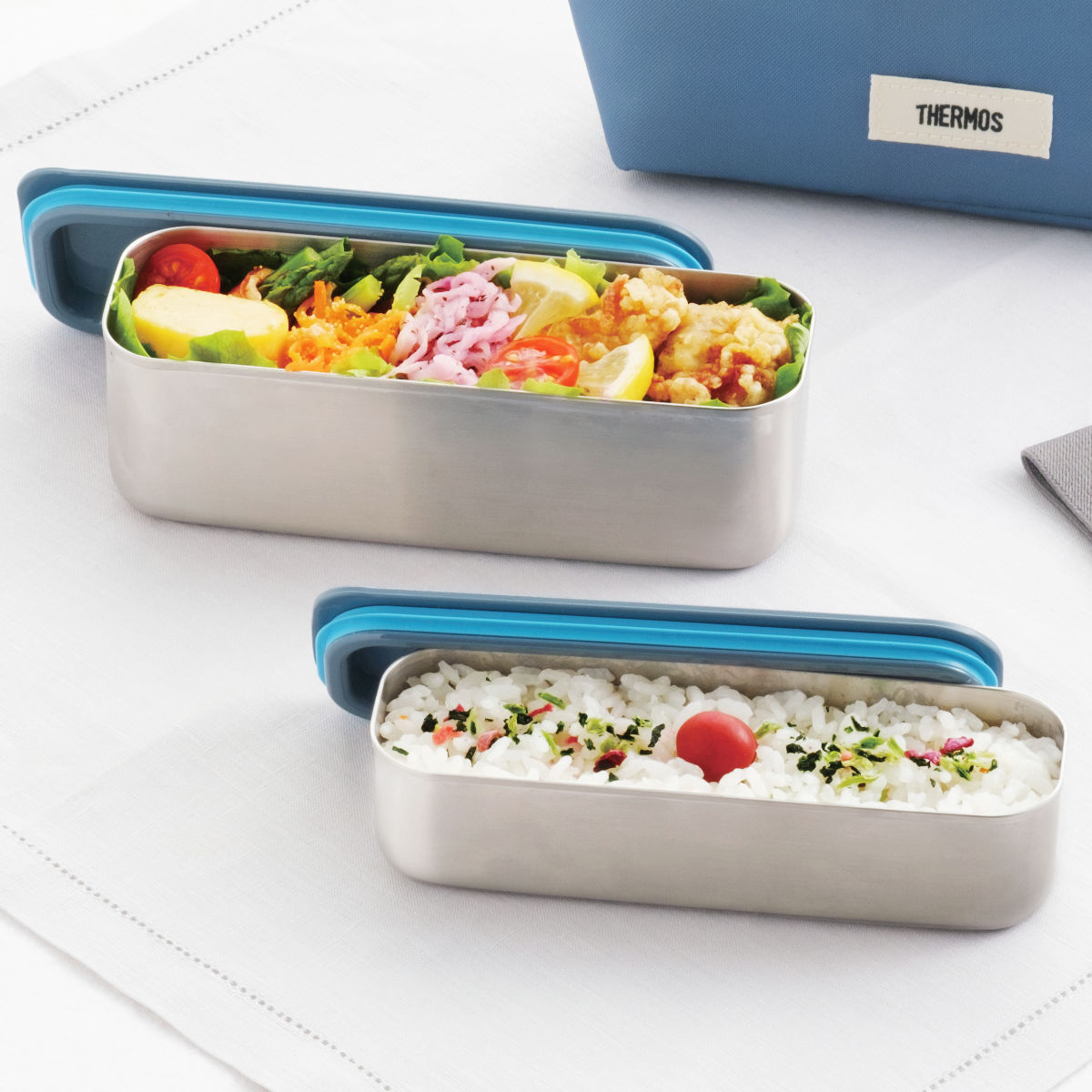 サーモス 弁当箱 2段 635ml フレッシュランチボックス ( THERMOS スリム 食洗機対応 ステンレス ランチボックス 二段 食洗機OK ステンレス製 入れ子式 保冷ケース付き ランチバッグ付き ランチベルト付き ) 【イエローピンク】 イエローピンク