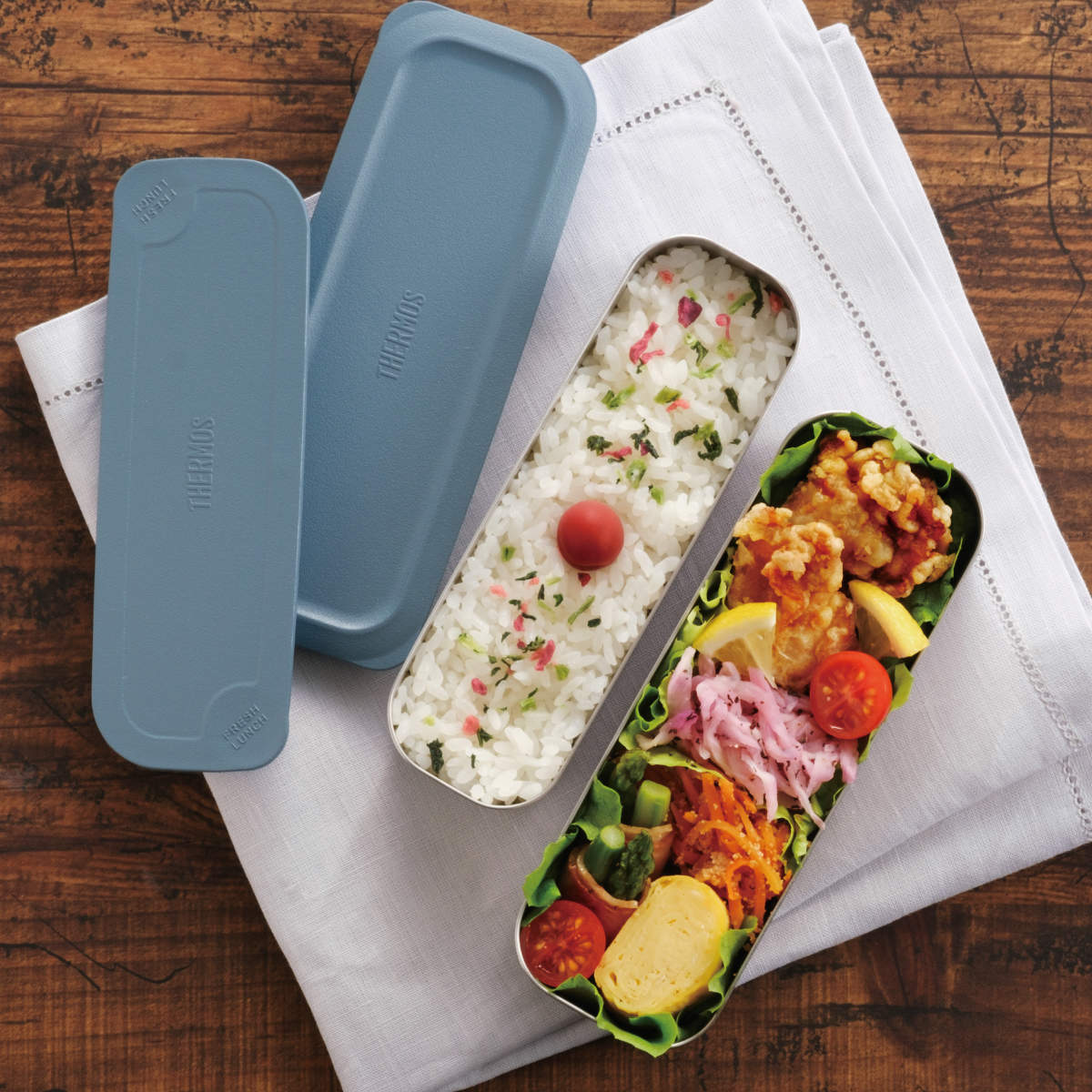 サーモス 弁当箱 2段 635ml フレッシュランチボックス ( THERMOS スリム 食洗機対応 ステンレス ランチボックス 二段 食洗機OK ステンレス製 入れ子式 保冷ケース付き ランチバッグ付き ランチベルト付き ) 【イエローピンク】 イエローピンク