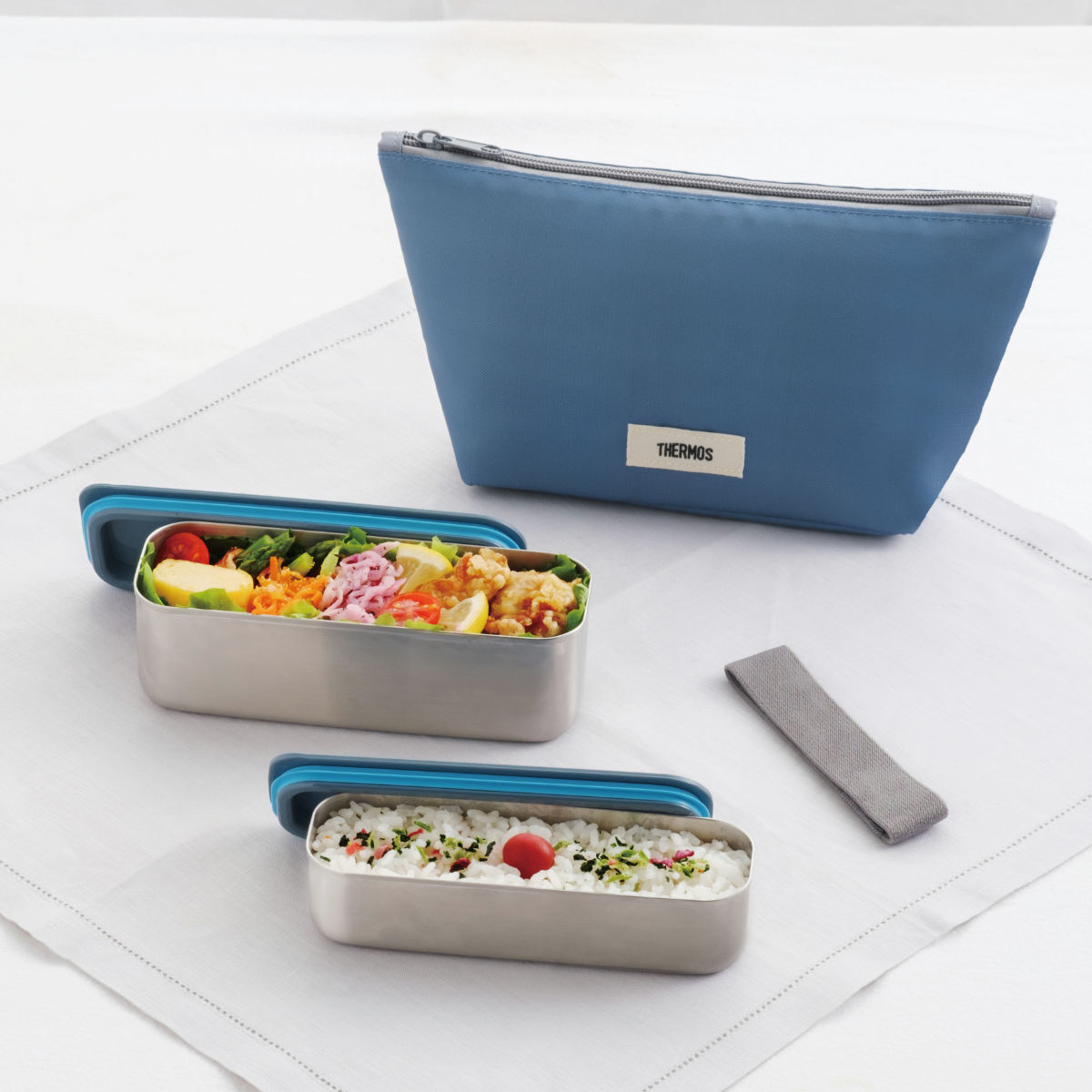 サーモス 弁当箱 2段 635ml フレッシュランチボックス ( THERMOS スリム 食洗機対応 ステンレス ランチボックス 二段 食洗機OK ステンレス製 入れ子式 保冷ケース付き ランチバッグ付き ランチベルト付き ) 【イエローピンク】 イエローピンク