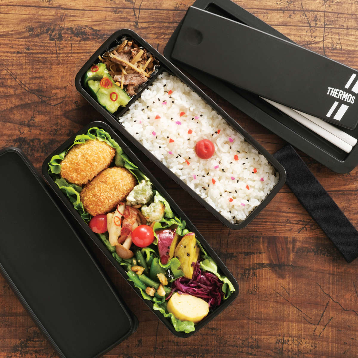 サーモス 弁当箱 2段 980ml フレッシュランチボックス ( THERMOS お弁当 レンジ対応 食洗機対応 ランチボックス メンズ 弁当 一段 食洗機OK レンジOK 一段弁当箱 箸 付き セット 仕切付き 男子 シンプル 大容量 )