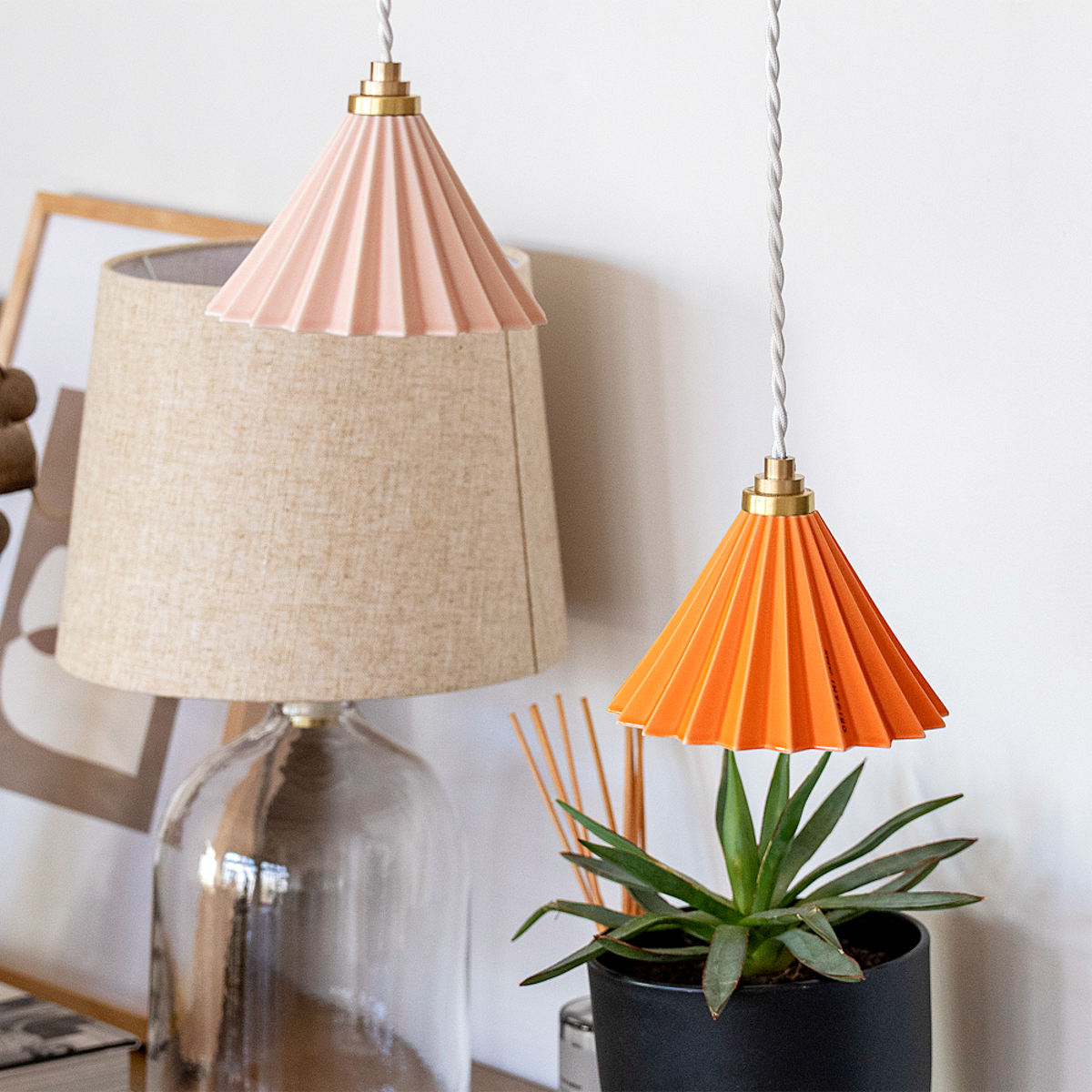 ペンダントライト 1灯 LED電球付き ORIGAMI LAMP オリガミランプ gram eight グラムエイト ( シーリングライト 照明器具 オリガミランプペンダント PENDANT 照明 LED おしゃれ ドリッパー ) 【ブラウンコード マットピンク】 ブラウンコード マットピンク