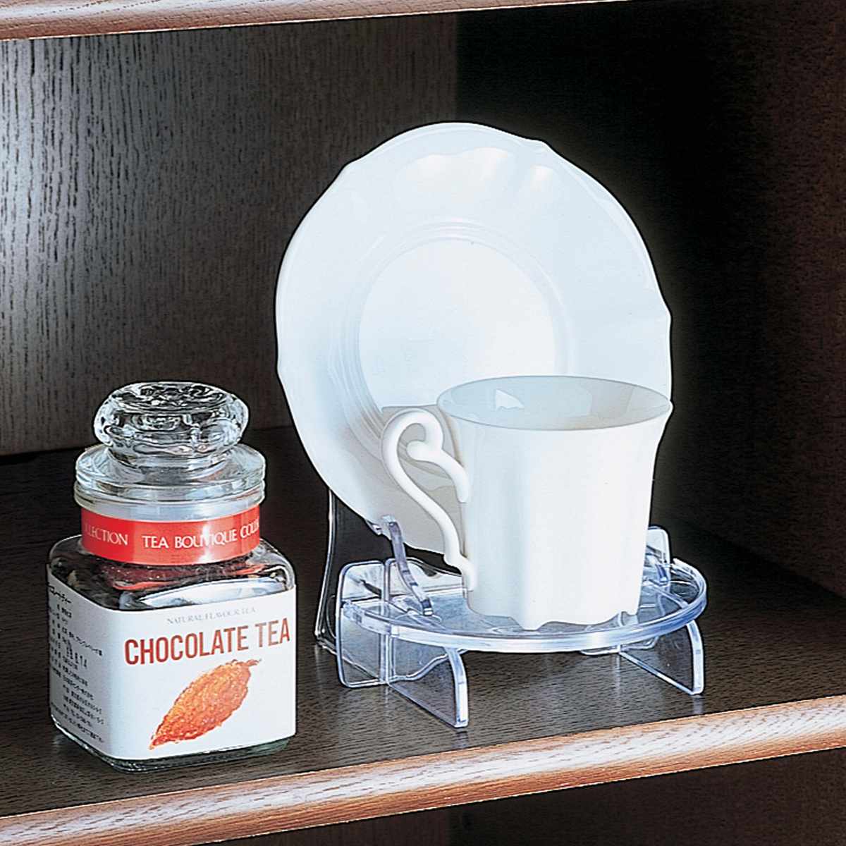 食器スタンド カップ ソーサー スタンド （ カップ＆ソーサースタンド ティーカップ コーヒーカップ コレクション お皿 立て 鑑賞 お気に入り プレート 皿 絵 写真 飾る 保管 台 クリア 透明 ）