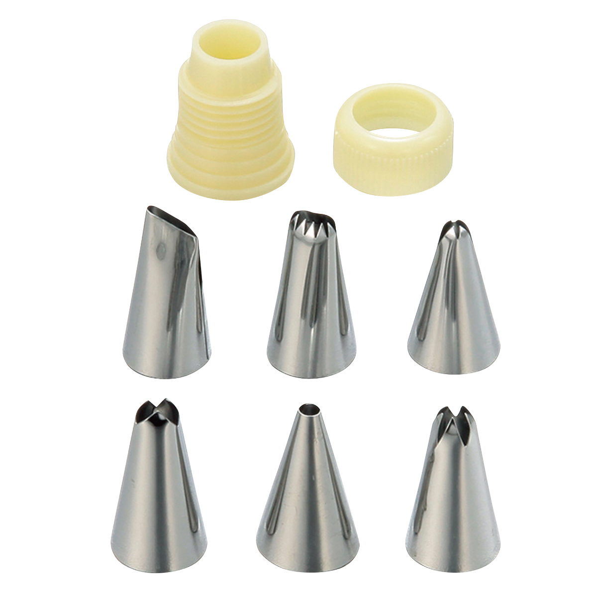 口金セット キャップ付 ST ステンレス ( タイガークラウン クリーム絞り クリーム用口金 6種類 お菓子作り 製菓道具 生クリーム ホイップ デコレーション ケーキ ケーキ作り キャップ付き )