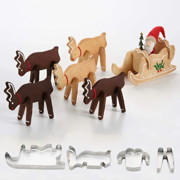 クッキー型 立体 トナカイ&スレイ 抜き型 ステンレス製 ( 組み立て 組立て 製菓グッズ 抜型 そり ソリ 製菓道具 手作り お菓子作り プレゼント クリスマス )
