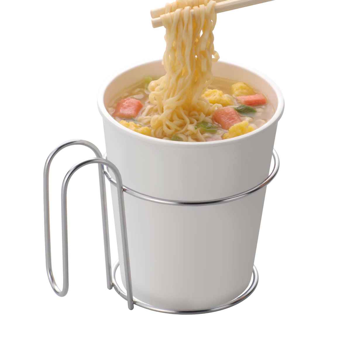 カップ麺立て カップ麺ホルダー （ ホルダー カップ麺 カップラーメン 縦型 スタンド ステンレス 日本製 取っ手 熱くない 持ちやすい カトラリー入れ ガーデニング 観葉植物入れ キッチン アウトドア ）
