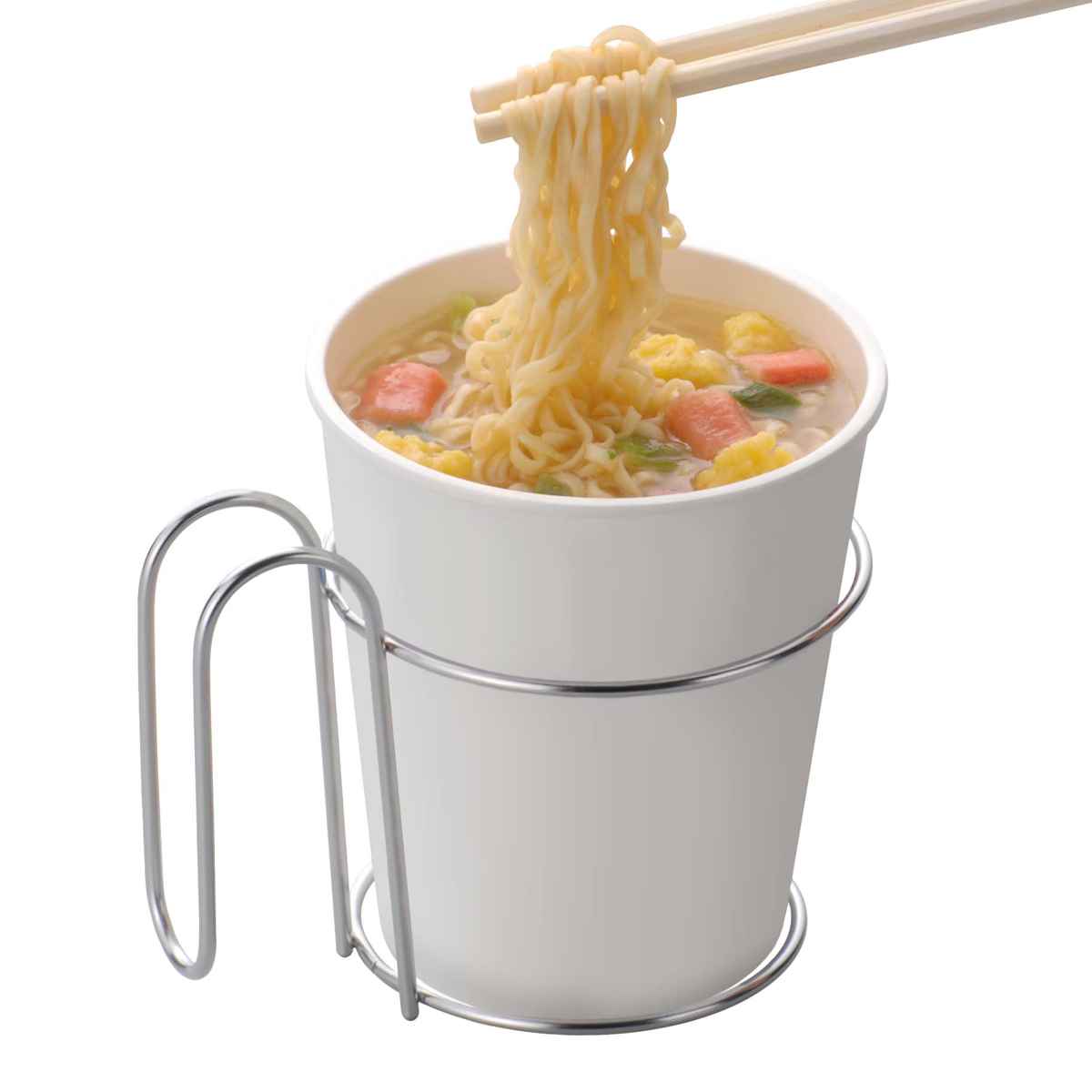 カップ麺立て カップ麺ホルダー ( ホルダー カップ麺 カップラーメン 縦型 スタンド ステンレス 日本製 取っ手 熱くない 持ちやすい カトラリー入れ ガーデニング 観葉植物入れ キッチン アウトドア )