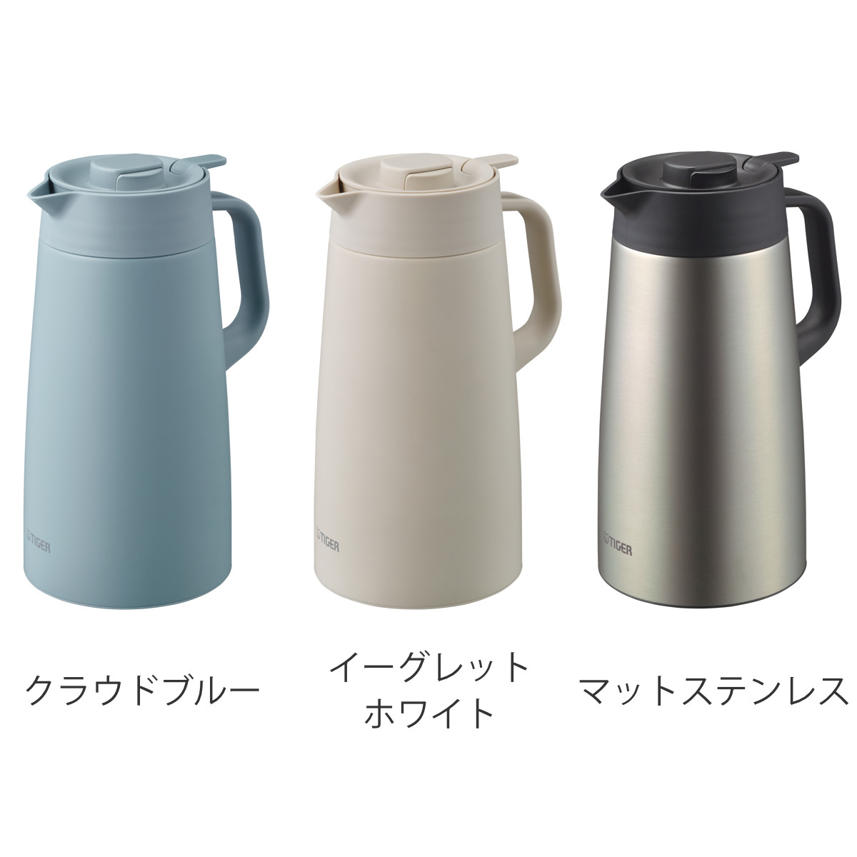 タイガー ポット プッシュレバー ( 1.6L ステンレスポット 魔法瓶 真空断熱 保温 保冷 卓上ポット 持ち運び ハンドル付き おしゃれ スタイリッシュ 北欧 モダン ) 【イーグレットホワイト】 イーグレットホワイト