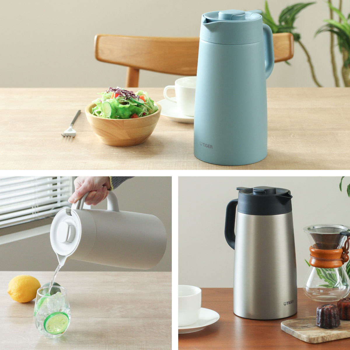 タイガー ポット プッシュレバー ( 1.6L ステンレスポット 魔法瓶 真空断熱 保温 保冷 卓上ポット 持ち運び ハンドル付き おしゃれ スタイリッシュ 北欧 モダン ) 【イーグレットホワイト】 イーグレットホワイト