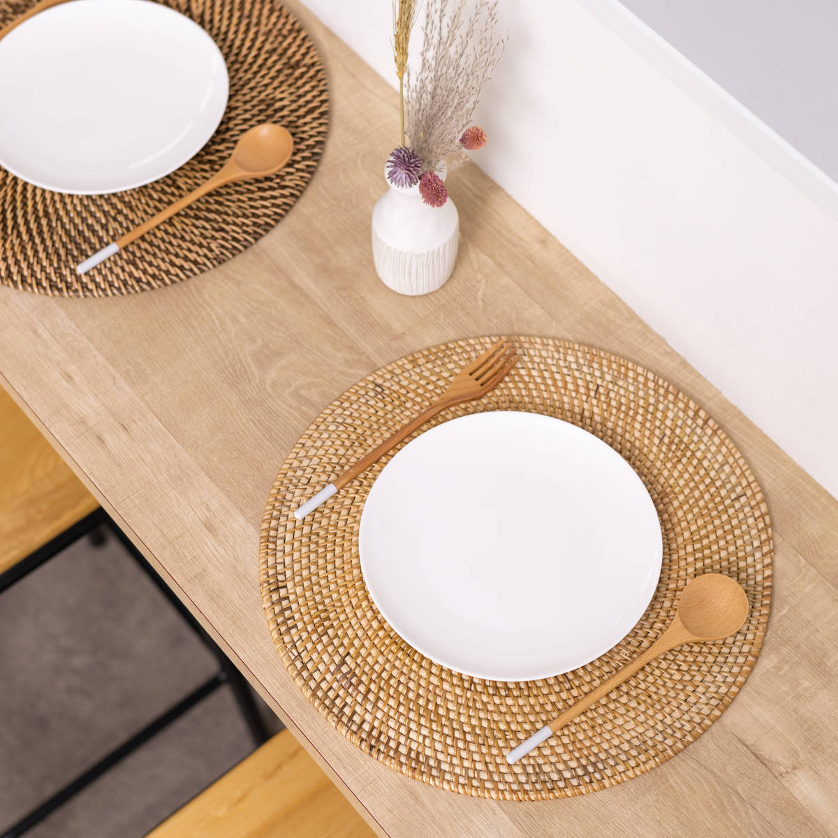 ランチョンマット ラタン プレイスマット ラウンド 円形 ( ジックザック おしゃれ 大きめ ランチマット プレースマット 藤 手編み 天然素材 ナチュラル インテリア 丸 36cm テーブルウェア ティーマット ) 【BROWN】 BROWN