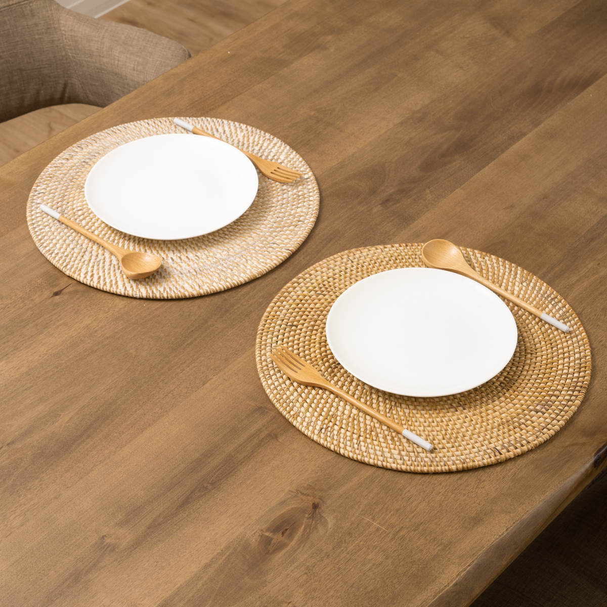 ランチョンマット ラタン プレイスマット ラウンド 円形 ( ジックザック おしゃれ 大きめ ランチマット プレースマット 藤 手編み 天然素材 ナチュラル インテリア 丸 36cm テーブルウェア ティーマット ) 【BROWN】 BROWN