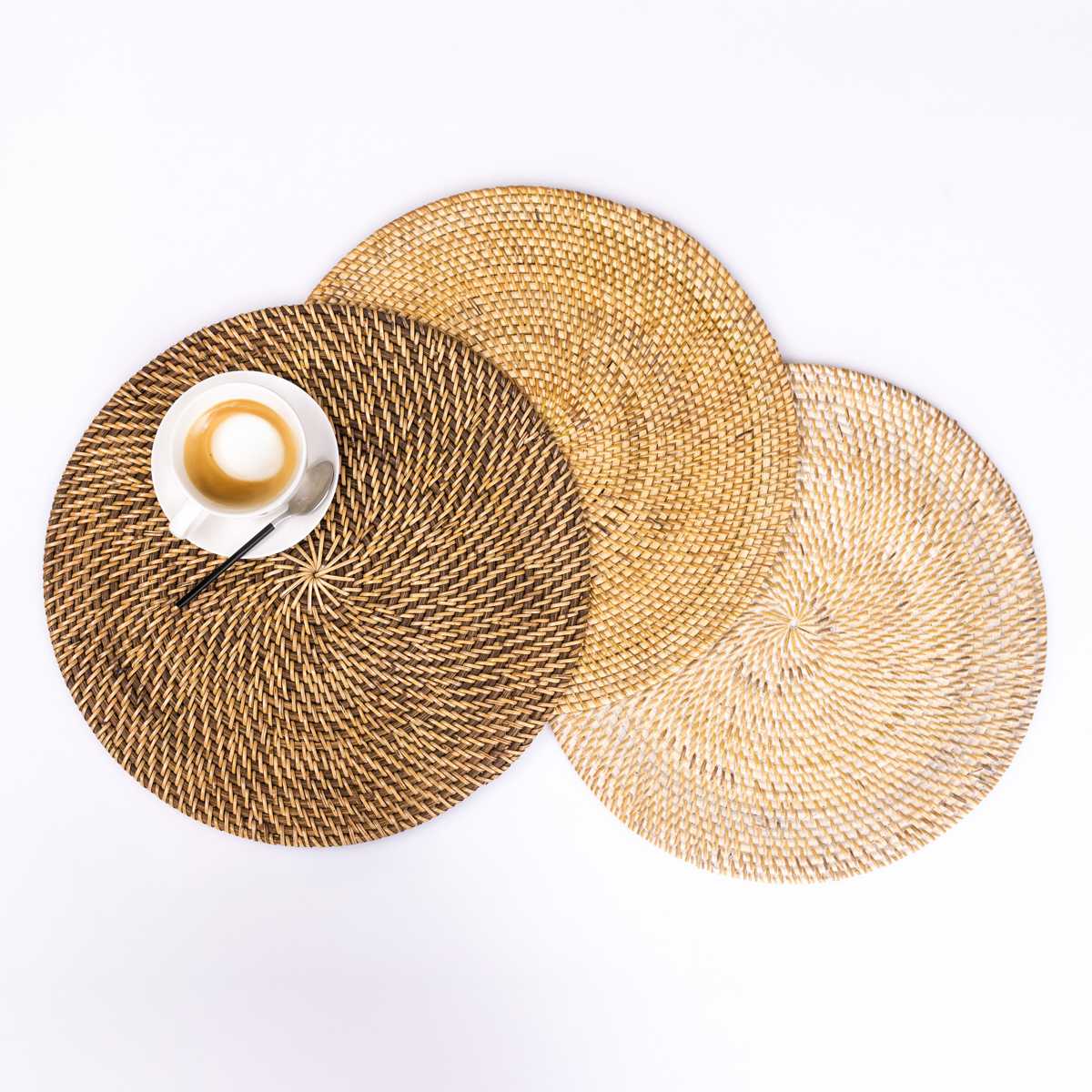 ランチョンマット ラタン プレイスマット ラウンド 円形 ( ジックザック おしゃれ 大きめ ランチマット プレースマット 藤 手編み 天然素材 ナチュラル インテリア 丸 36cm テーブルウェア ティーマット ) 【BROWN】 BROWN