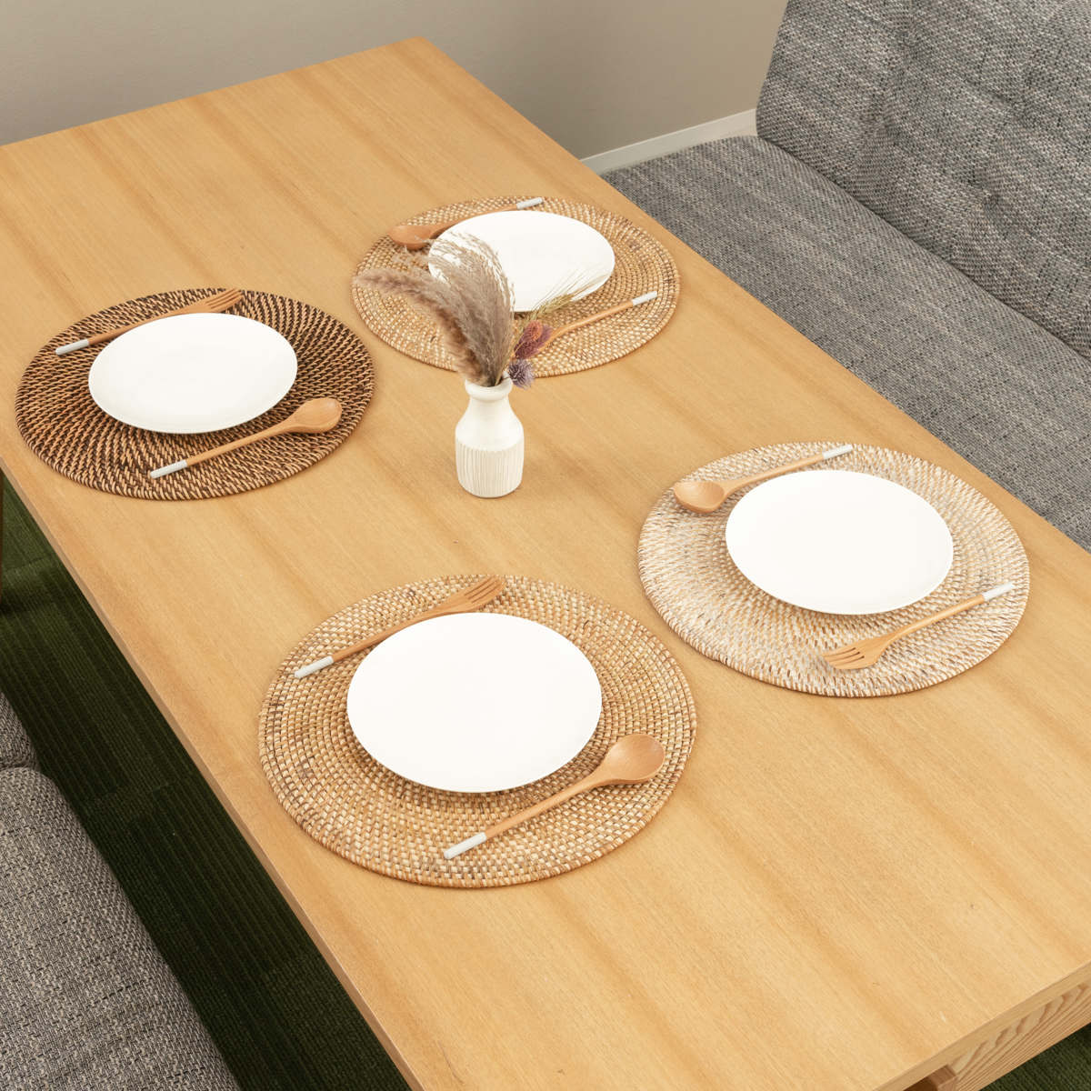 ランチョンマット ラタン プレイスマット ラウンド 円形 ( ジックザック おしゃれ 大きめ ランチマット プレースマット 藤 手編み 天然素材 ナチュラル インテリア 丸 36cm テーブルウェア ティーマット ) 【BROWN】 BROWN