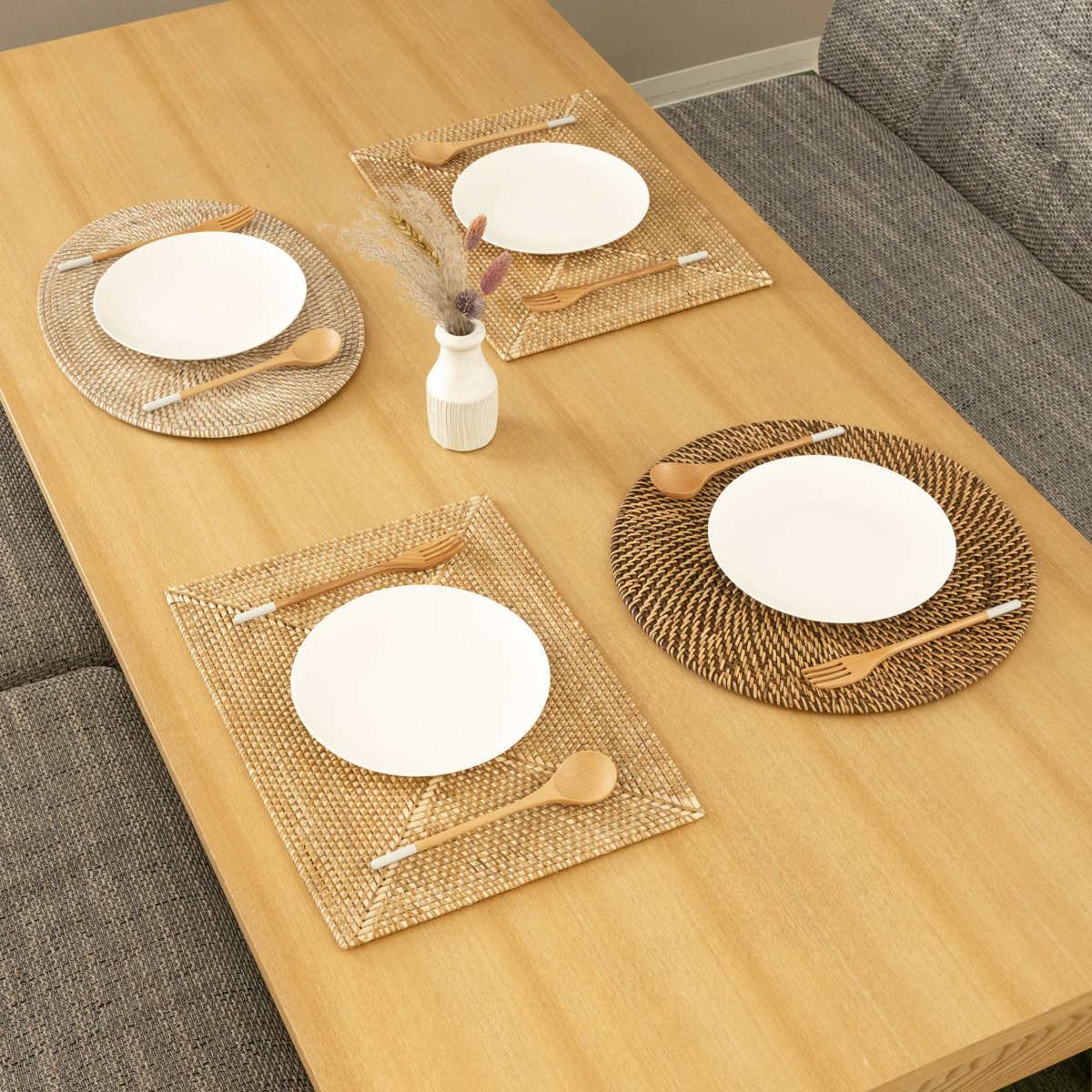 ランチョンマット ラタン プレイスマット ラウンド 円形 ( ジックザック おしゃれ 大きめ ランチマット プレースマット 藤 手編み 天然素材 ナチュラル インテリア 丸 36cm テーブルウェア ティーマット ) 【BROWN】 BROWN