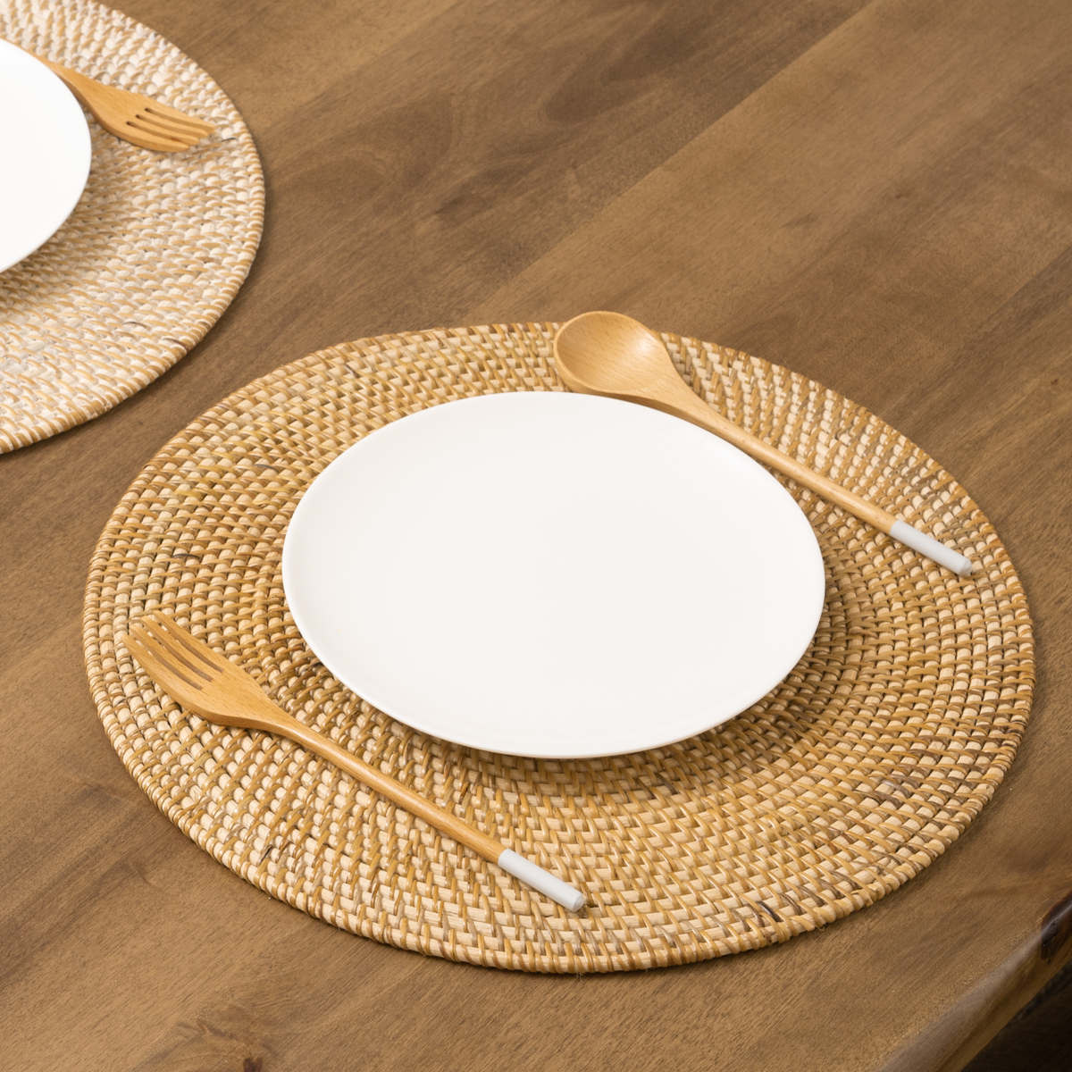 ランチョンマット ラタン プレイスマット ラウンド 円形 ( ジックザック おしゃれ 大きめ ランチマット プレースマット 藤 手編み 天然素材 ナチュラル インテリア 丸 36cm テーブルウェア ティーマット ) 【BROWN】 BROWN
