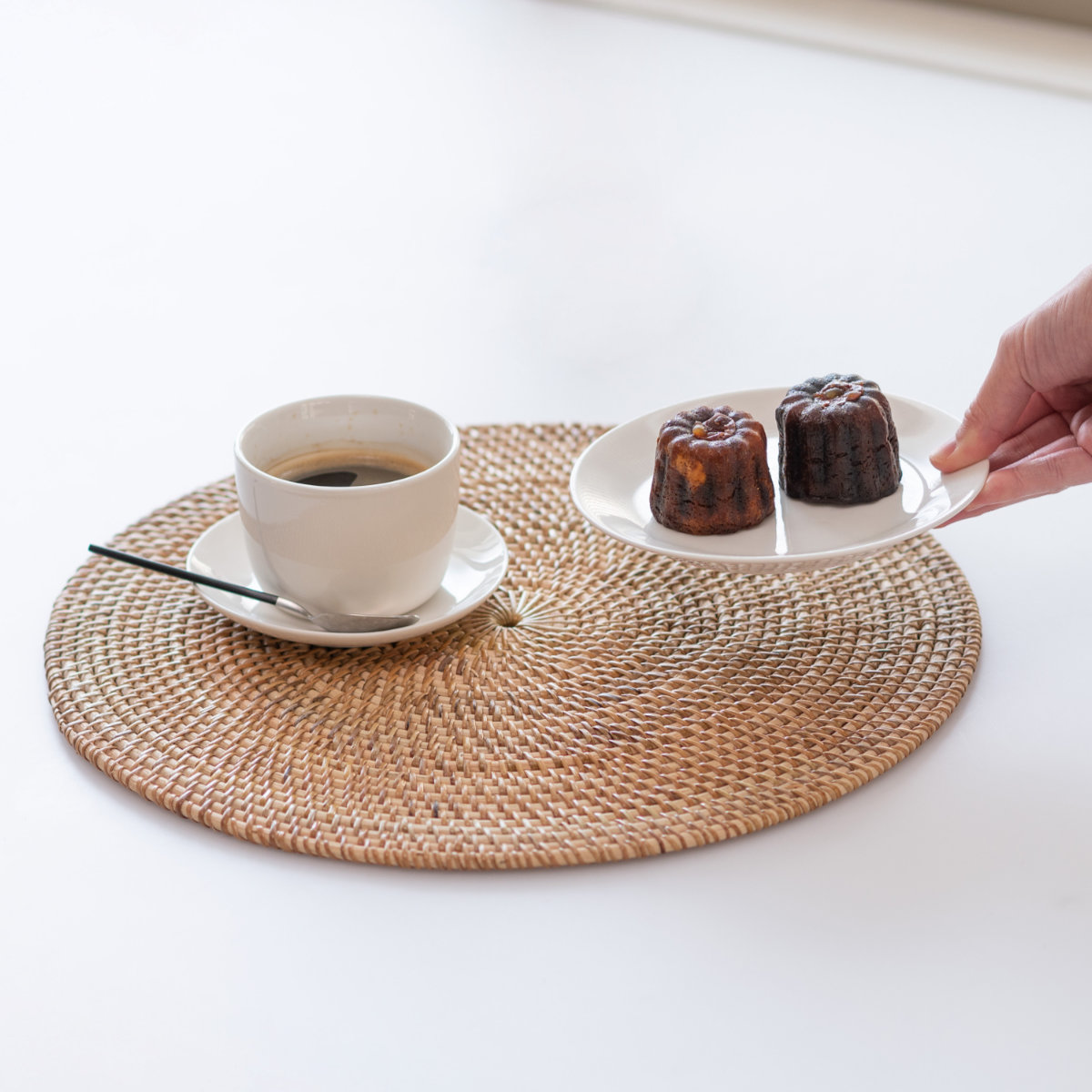 ランチョンマット ラタン プレイスマット ラウンド 円形 ( ジックザック おしゃれ 大きめ ランチマット プレースマット 藤 手編み 天然素材 ナチュラル インテリア 丸 36cm テーブルウェア ティーマット ) 【BROWN】 BROWN