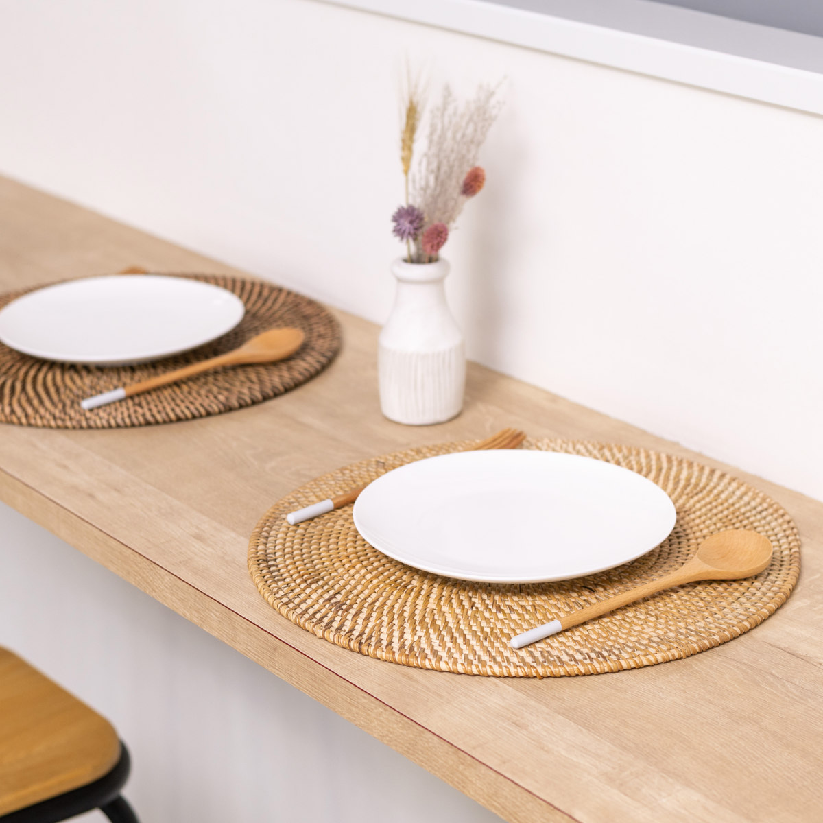 ランチョンマット ラタン プレイスマット ラウンド 円形 ( ジックザック おしゃれ 大きめ ランチマット プレースマット 藤 手編み 天然素材 ナチュラル インテリア 丸 36cm テーブルウェア ティーマット ) 【BROWN】 BROWN