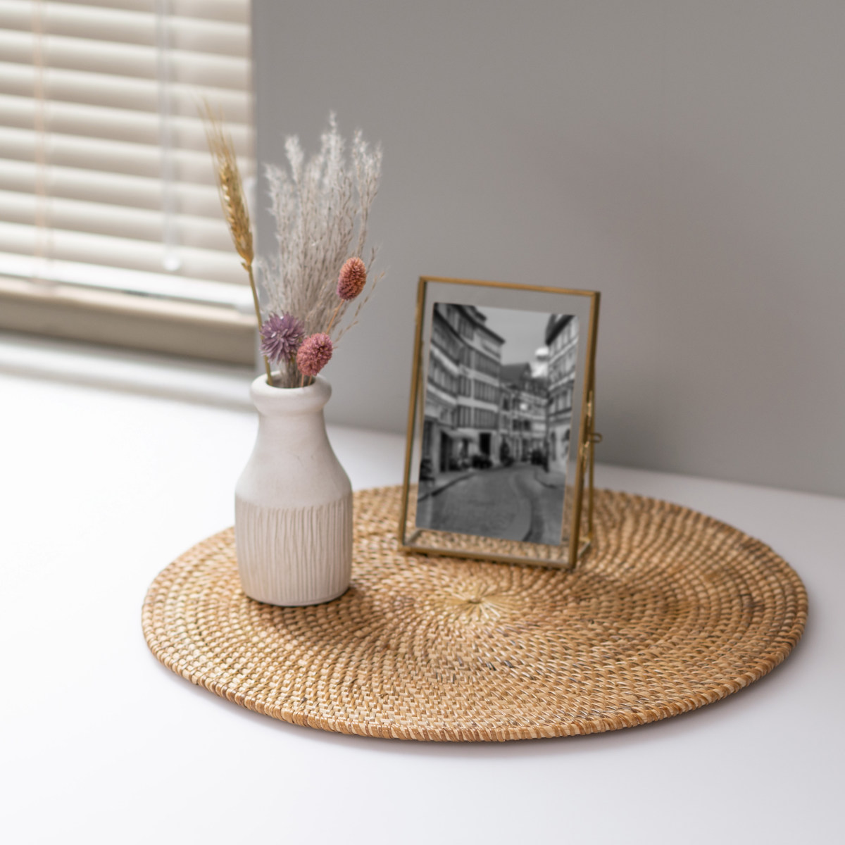 ランチョンマット ラタン プレイスマット ラウンド 円形 ( ジックザック おしゃれ 大きめ ランチマット プレースマット 藤 手編み 天然素材 ナチュラル インテリア 丸 36cm テーブルウェア ティーマット ) 【BROWN】 BROWN