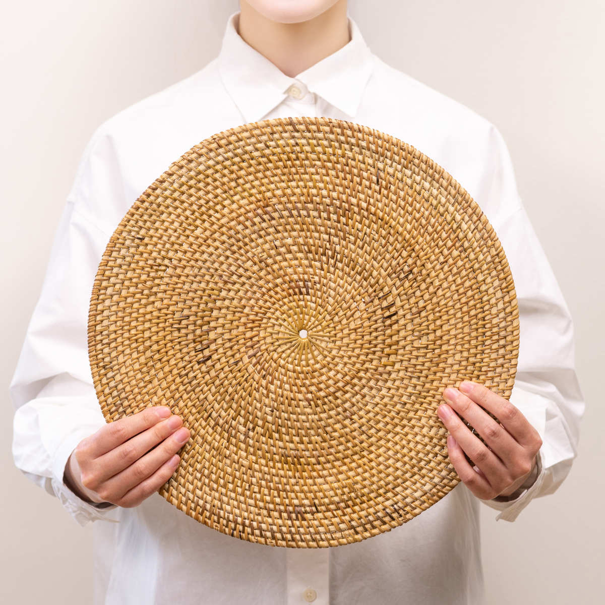 ランチョンマット ラタン プレイスマット ラウンド 円形 ( ジックザック おしゃれ 大きめ ランチマット プレースマット 藤 手編み 天然素材 ナチュラル インテリア 丸 36cm テーブルウェア ティーマット ) 【BROWN】 BROWN