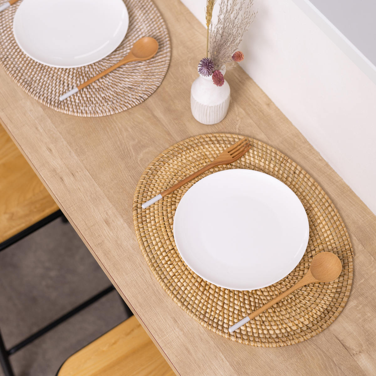ランチョンマット 4枚セット ラタン プレイスマット オーバル 楕円形 ( ティセコ おしゃれ 大きめ ランチマット プレースマット 藤 手編み 天然素材 ナチュラル インテリア 40×30cm テーブルウェア ティーマット ) 【BROWN】 BROWN