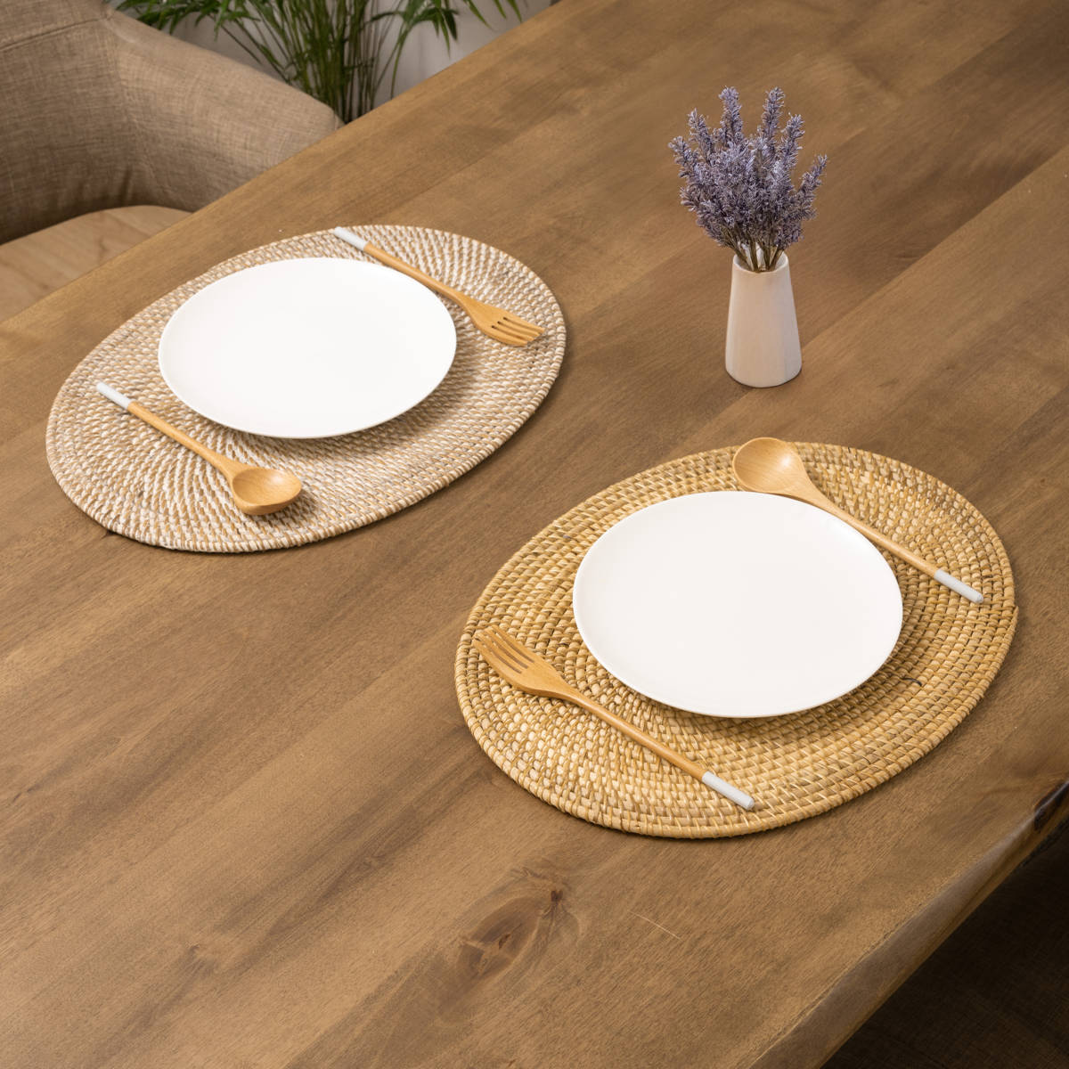ランチョンマット 4枚セット ラタン プレイスマット オーバル 楕円形 ( ティセコ おしゃれ 大きめ ランチマット プレースマット 藤 手編み 天然素材 ナチュラル インテリア 40×30cm テーブルウェア ティーマット ) 【BROWN】 BROWN