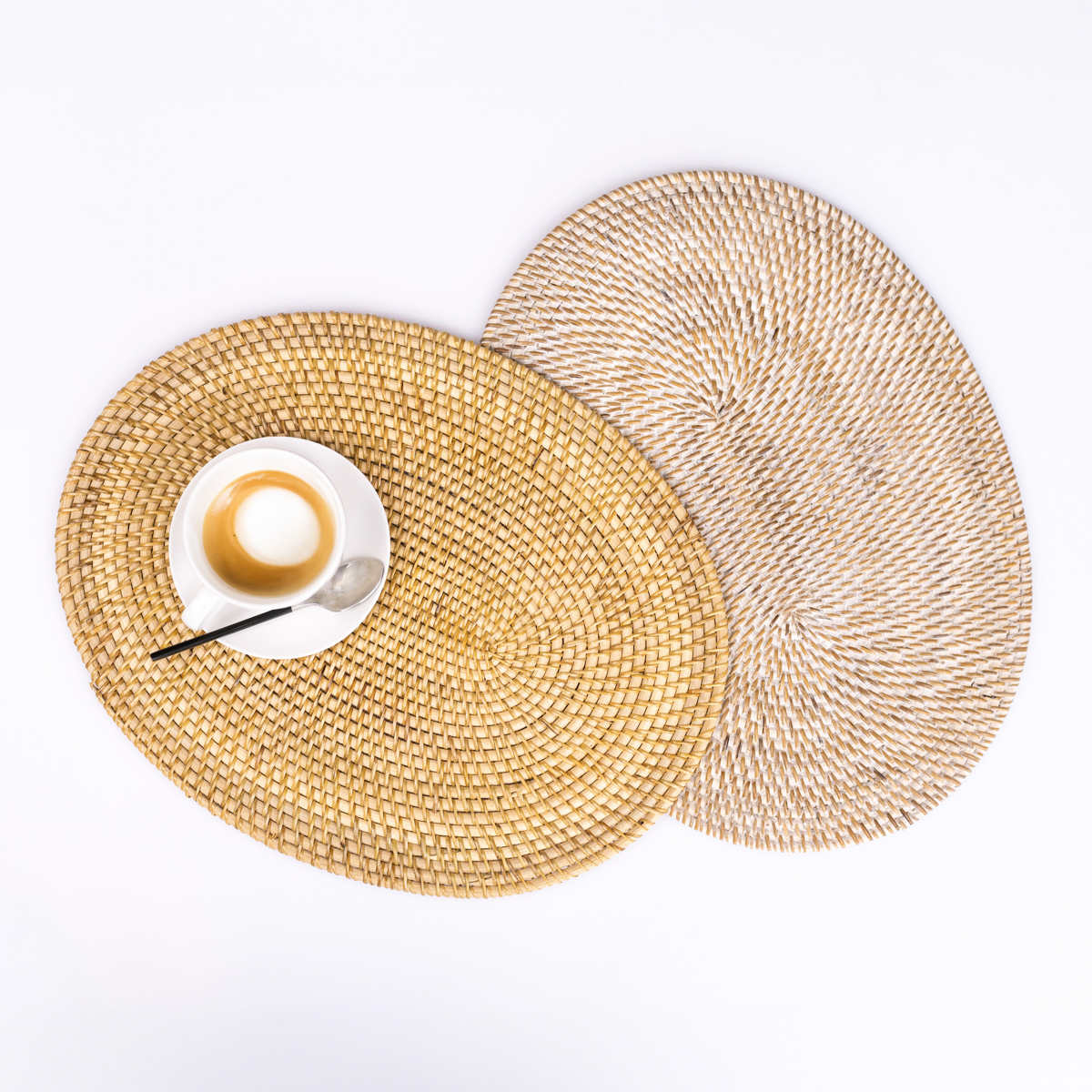 ランチョンマット 4枚セット ラタン プレイスマット オーバル 楕円形 ( ティセコ おしゃれ 大きめ ランチマット プレースマット 藤 手編み 天然素材 ナチュラル インテリア 40×30cm テーブルウェア ティーマット ) 【BROWN】 BROWN