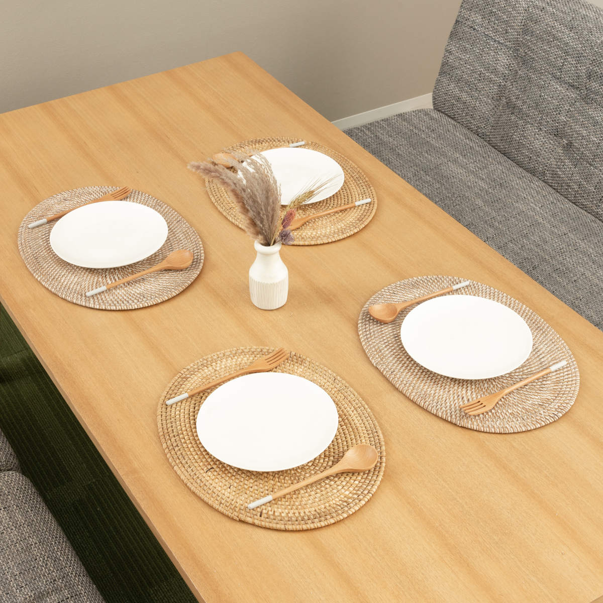 ランチョンマット 4枚セット ラタン プレイスマット オーバル 楕円形 ( ティセコ おしゃれ 大きめ ランチマット プレースマット 藤 手編み 天然素材 ナチュラル インテリア 40×30cm テーブルウェア ティーマット ) 【BROWN】 BROWN
