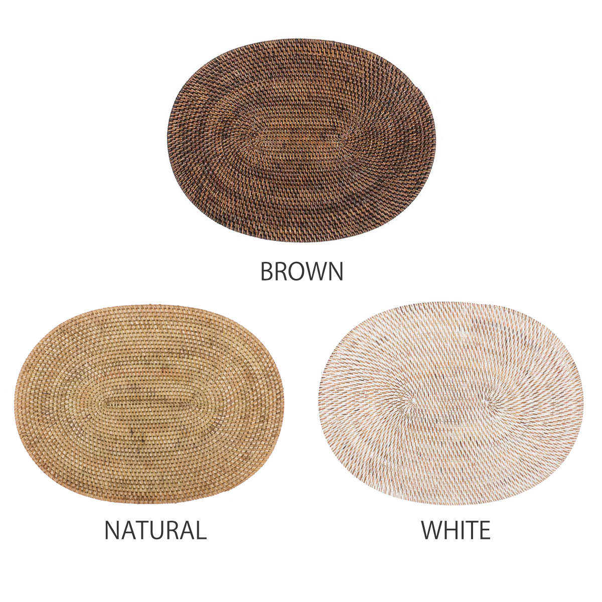 ランチョンマット 4枚セット ラタン プレイスマット オーバル 楕円形 ( ティセコ おしゃれ 大きめ ランチマット プレースマット 藤 手編み 天然素材 ナチュラル インテリア 40×30cm テーブルウェア ティーマット ) 【BROWN】 BROWN
