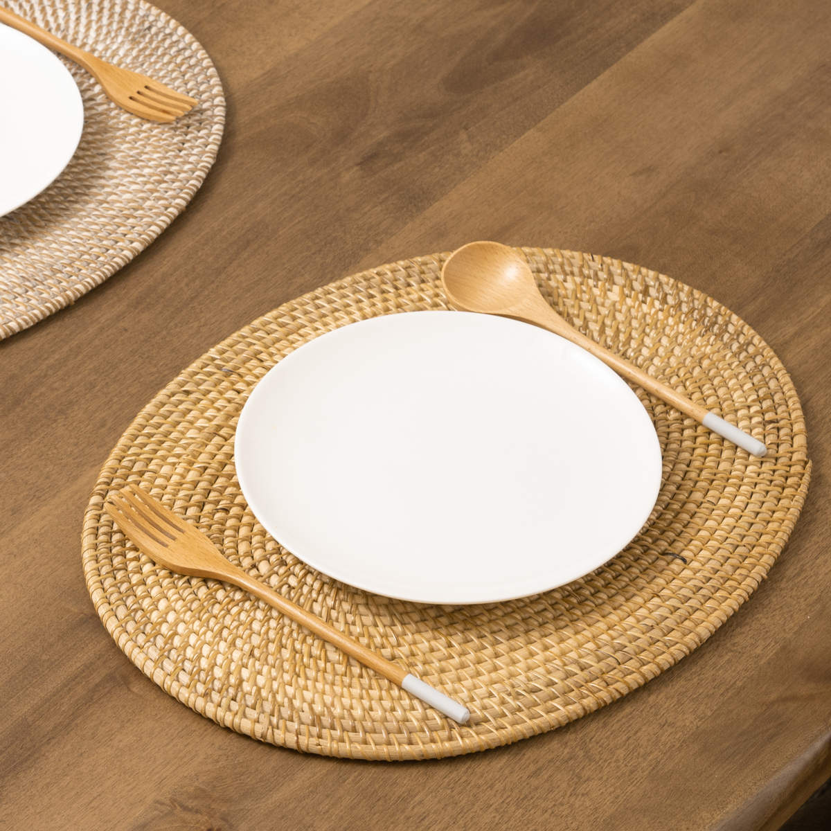 ランチョンマット 4枚セット ラタン プレイスマット オーバル 楕円形 ( ティセコ おしゃれ 大きめ ランチマット プレースマット 藤 手編み 天然素材 ナチュラル インテリア 40×30cm テーブルウェア ティーマット ) 【BROWN】 BROWN