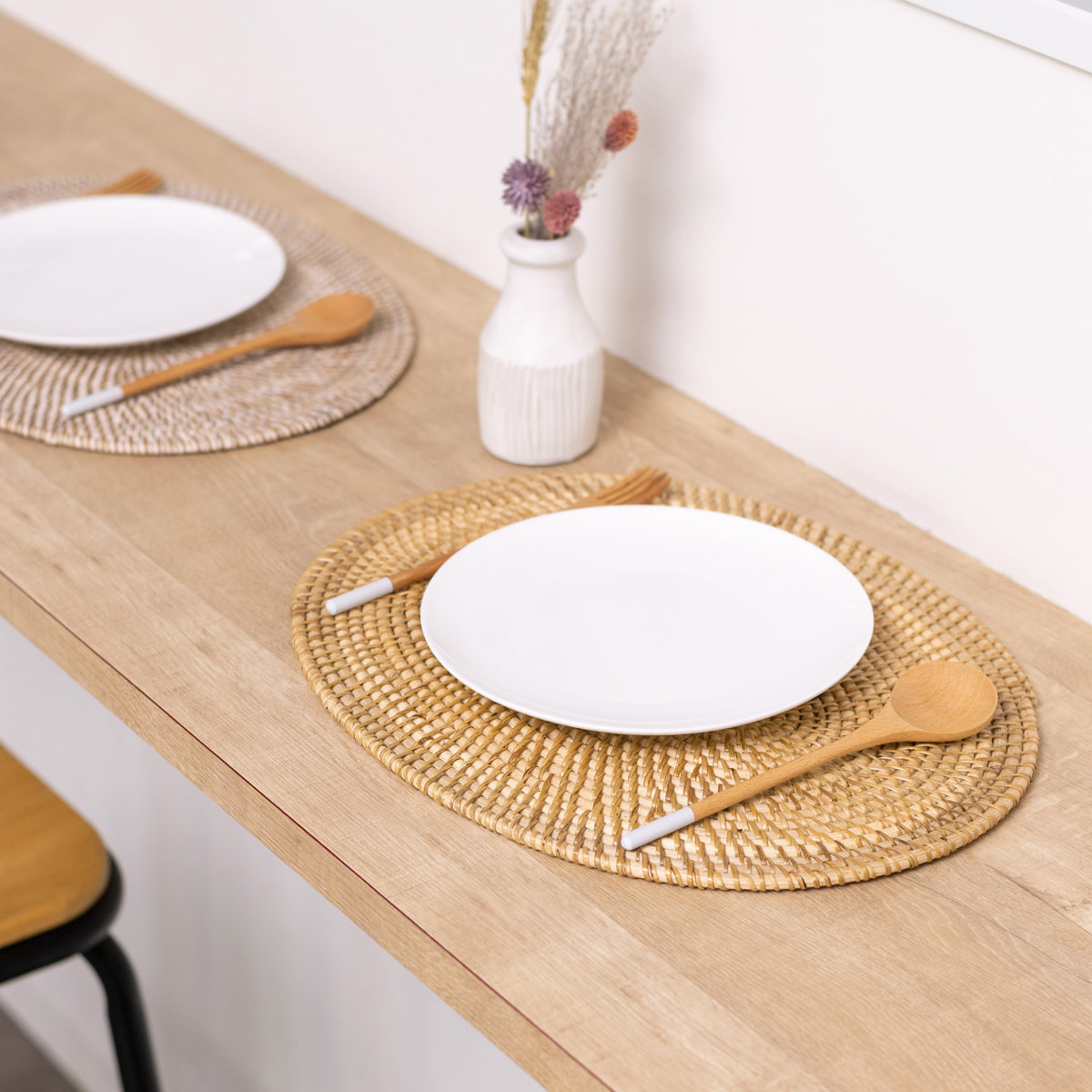 ランチョンマット 4枚セット ラタン プレイスマット オーバル 楕円形 ( ティセコ おしゃれ 大きめ ランチマット プレースマット 藤 手編み 天然素材 ナチュラル インテリア 40×30cm テーブルウェア ティーマット ) 【BROWN】 BROWN