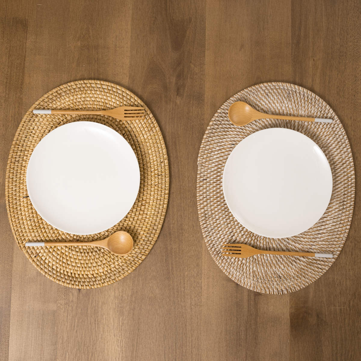 ランチョンマット 4枚セット ラタン プレイスマット オーバル 楕円形 ( ティセコ おしゃれ 大きめ ランチマット プレースマット 藤 手編み 天然素材 ナチュラル インテリア 40×30cm テーブルウェア ティーマット ) 【BROWN】 BROWN