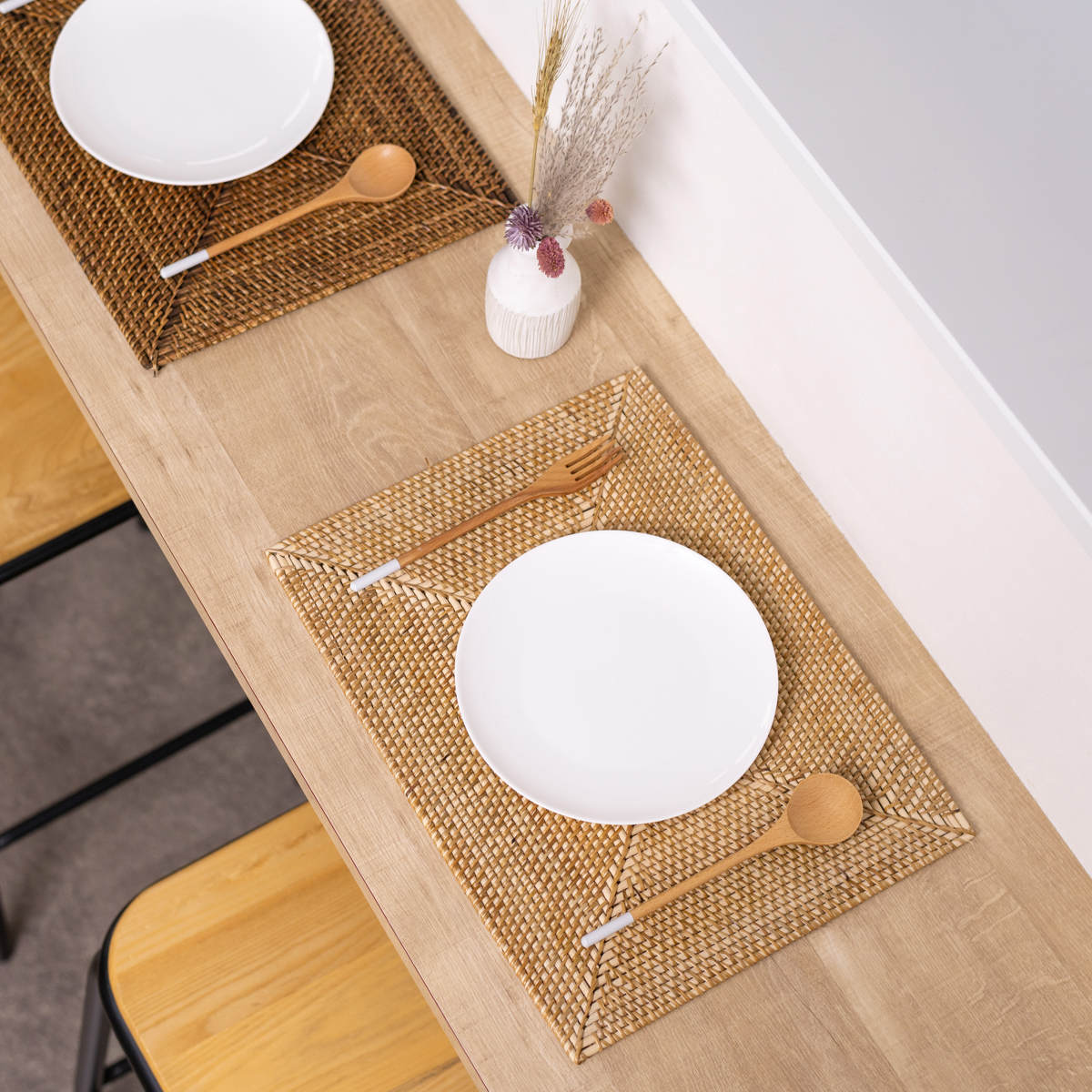ランチョンマット ラタン プレイスマット レクタングル 長方形 ( ジックザック おしゃれ 大きめ ランチマット プレースマット 藤 手編み 天然素材 ナチュラル インテリア 40×30cm テーブルウェア ) 【Natural】 Natural
