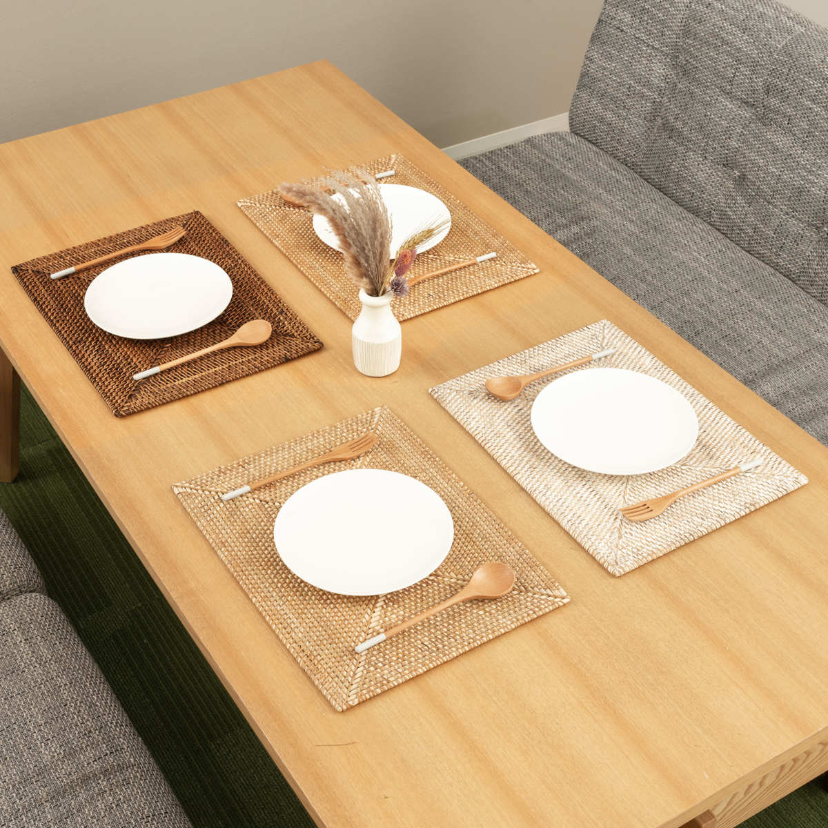 ランチョンマット ラタン プレイスマット レクタングル 長方形 ( ジックザック おしゃれ 大きめ ランチマット プレースマット 藤 手編み 天然素材 ナチュラル インテリア 40×30cm テーブルウェア ) 【Natural】 Natural