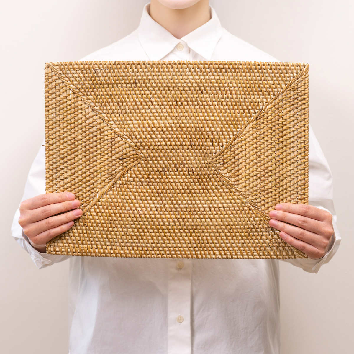 ランチョンマット ラタン プレイスマット レクタングル 長方形 ( ジックザック おしゃれ 大きめ ランチマット プレースマット 藤 手編み 天然素材 ナチュラル インテリア 40×30cm テーブルウェア ) 【Natural】 Natural