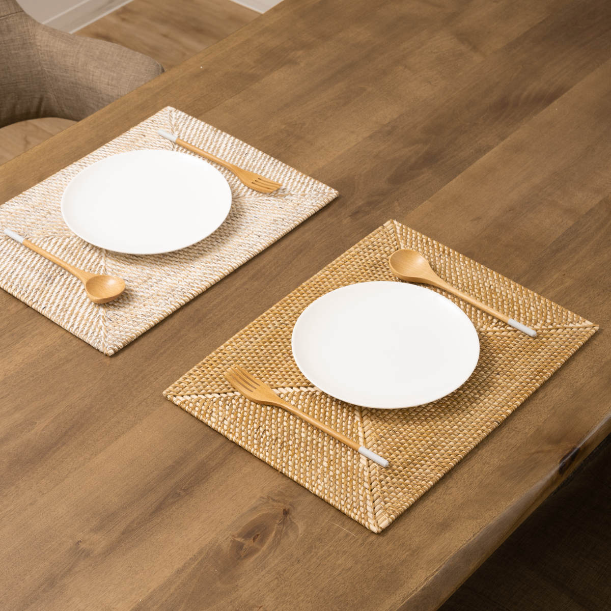 ランチョンマット 4枚セット ラタン プレイスマット レクタングル 長方形 ( ティセコ おしゃれ 大きめ ランチマット プレースマット 藤 手編み 天然素材 ナチュラル インテリア 40×30cm テーブルウェア ) 【WHITE】 WHITE