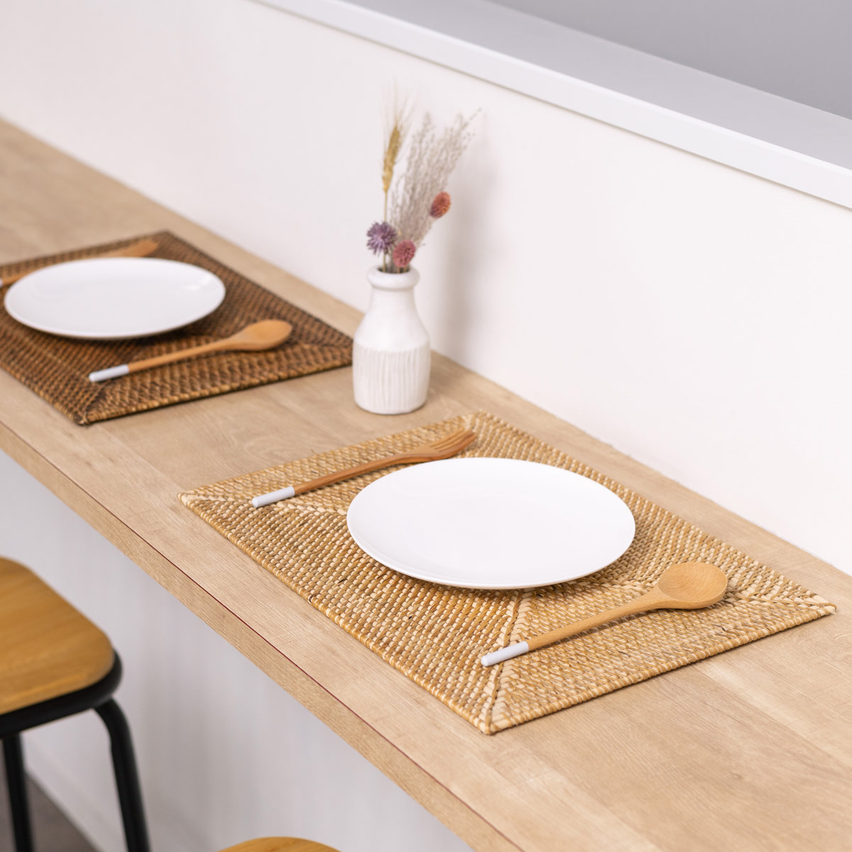 ランチョンマット 4枚セット ラタン プレイスマット レクタングル 長方形 ( ティセコ おしゃれ 大きめ ランチマット プレースマット 藤 手編み 天然素材 ナチュラル インテリア 40×30cm テーブルウェア ) 【WHITE】 WHITE