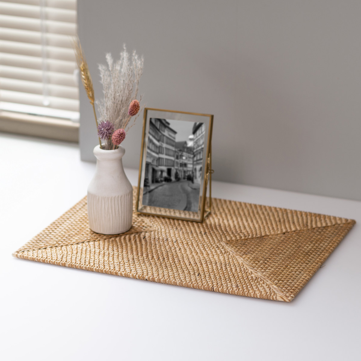 ランチョンマット 4枚セット ラタン プレイスマット レクタングル 長方形 ( ティセコ おしゃれ 大きめ ランチマット プレースマット 藤 手編み 天然素材 ナチュラル インテリア 40×30cm テーブルウェア ) 【WHITE】 WHITE