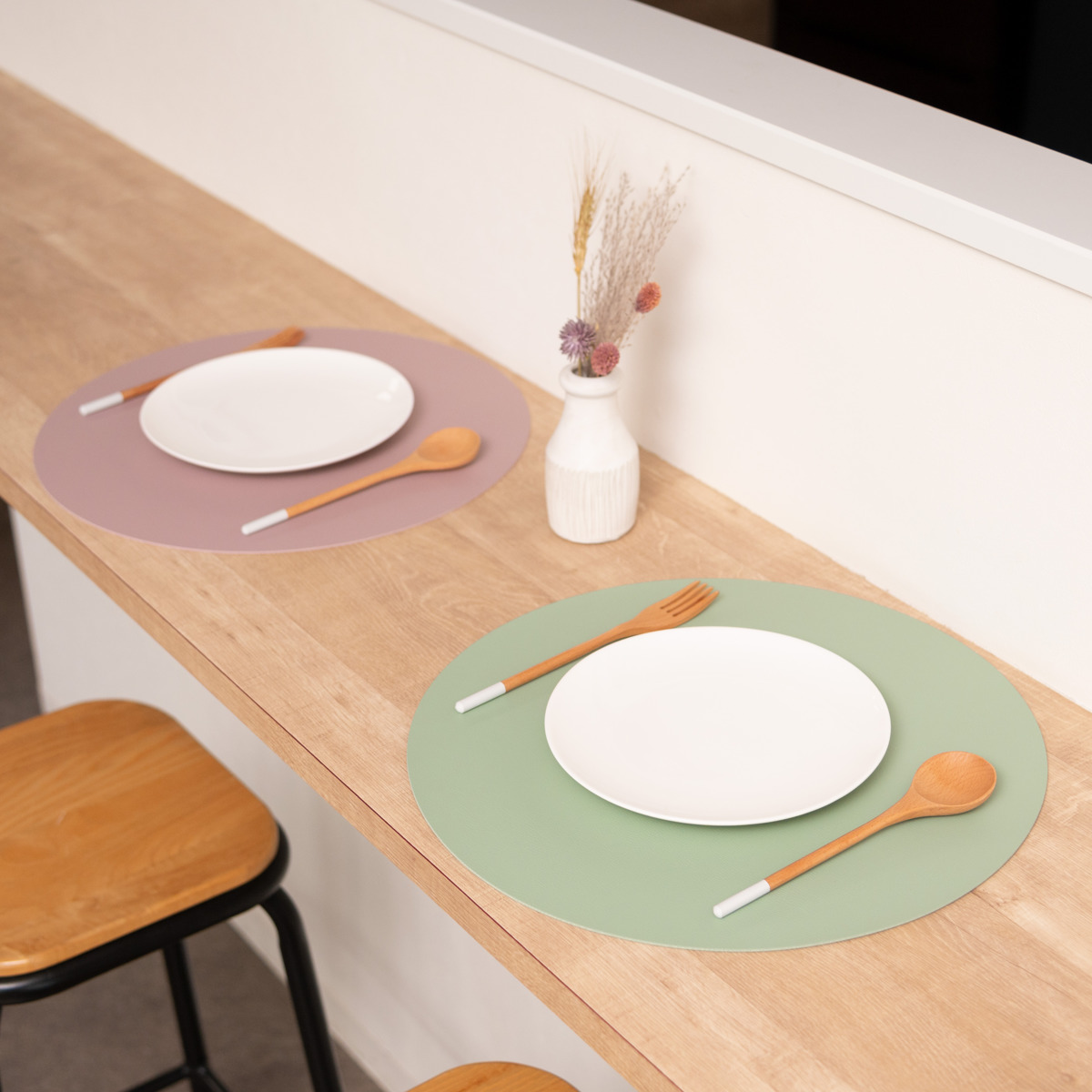 ランチョンマット ziczac トゥーゴー プレイスマット ラウンド ( ジックザック フェイクレザー おしゃれ 丸型 PVCレザー ランチマット プレースマット ) 【GREEN】 GREEN