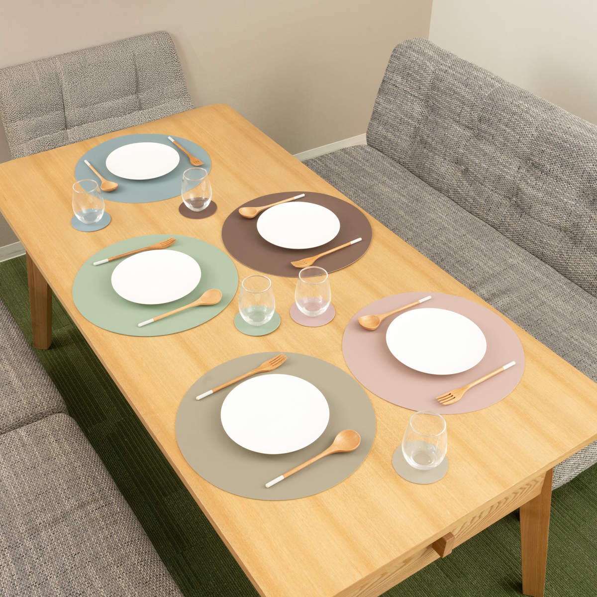 ランチョンマット ziczac トゥーゴー プレイスマット ラウンド ( ジックザック フェイクレザー おしゃれ 丸型 PVCレザー ランチマット プレースマット ) 【GREEN】 GREEN